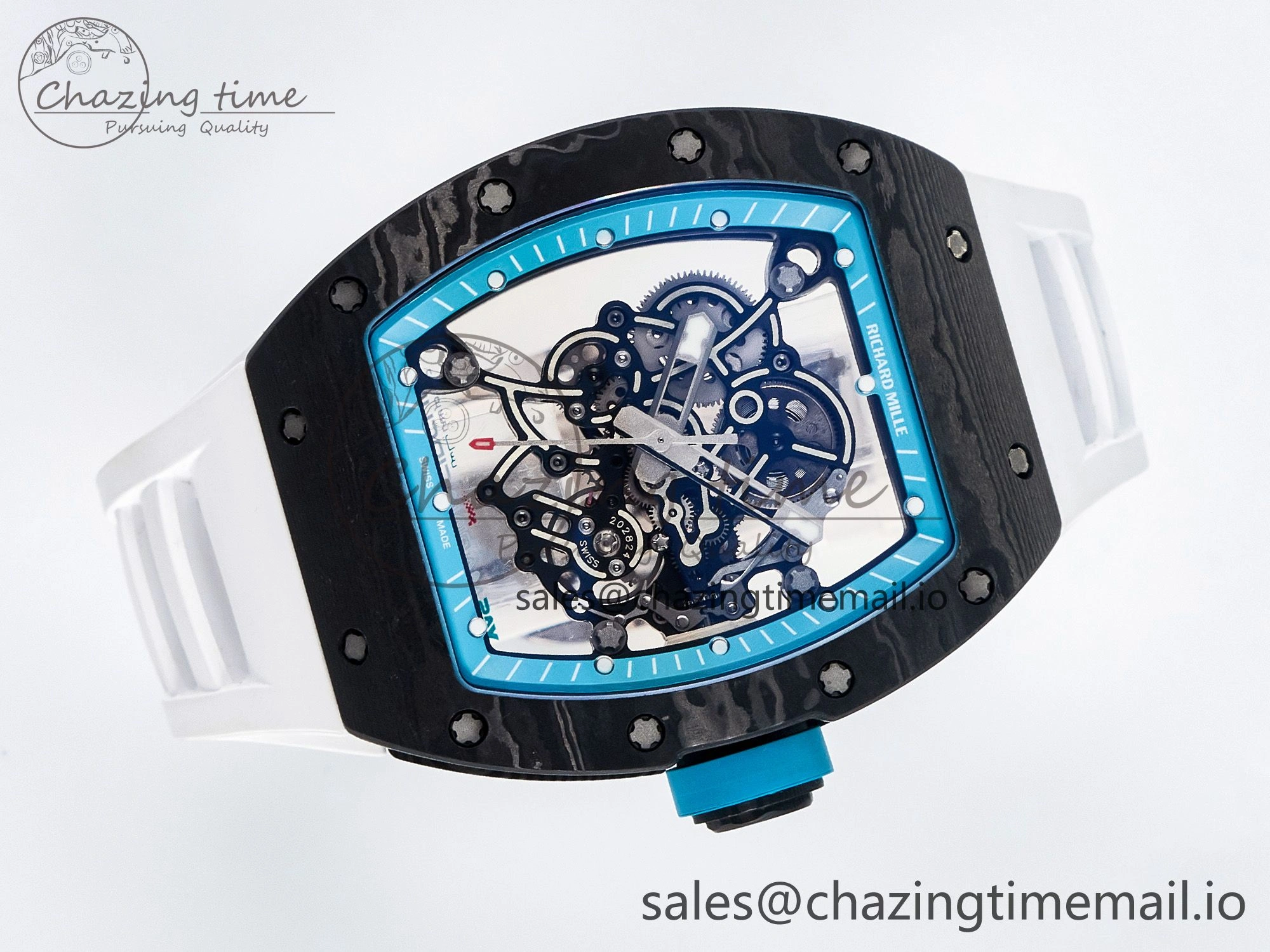 Custom RM055 NTPT PPMF 1:1 Best Edition Blue Bezel Blue Crown on Rubber Strap Custom Vaucher Movement
