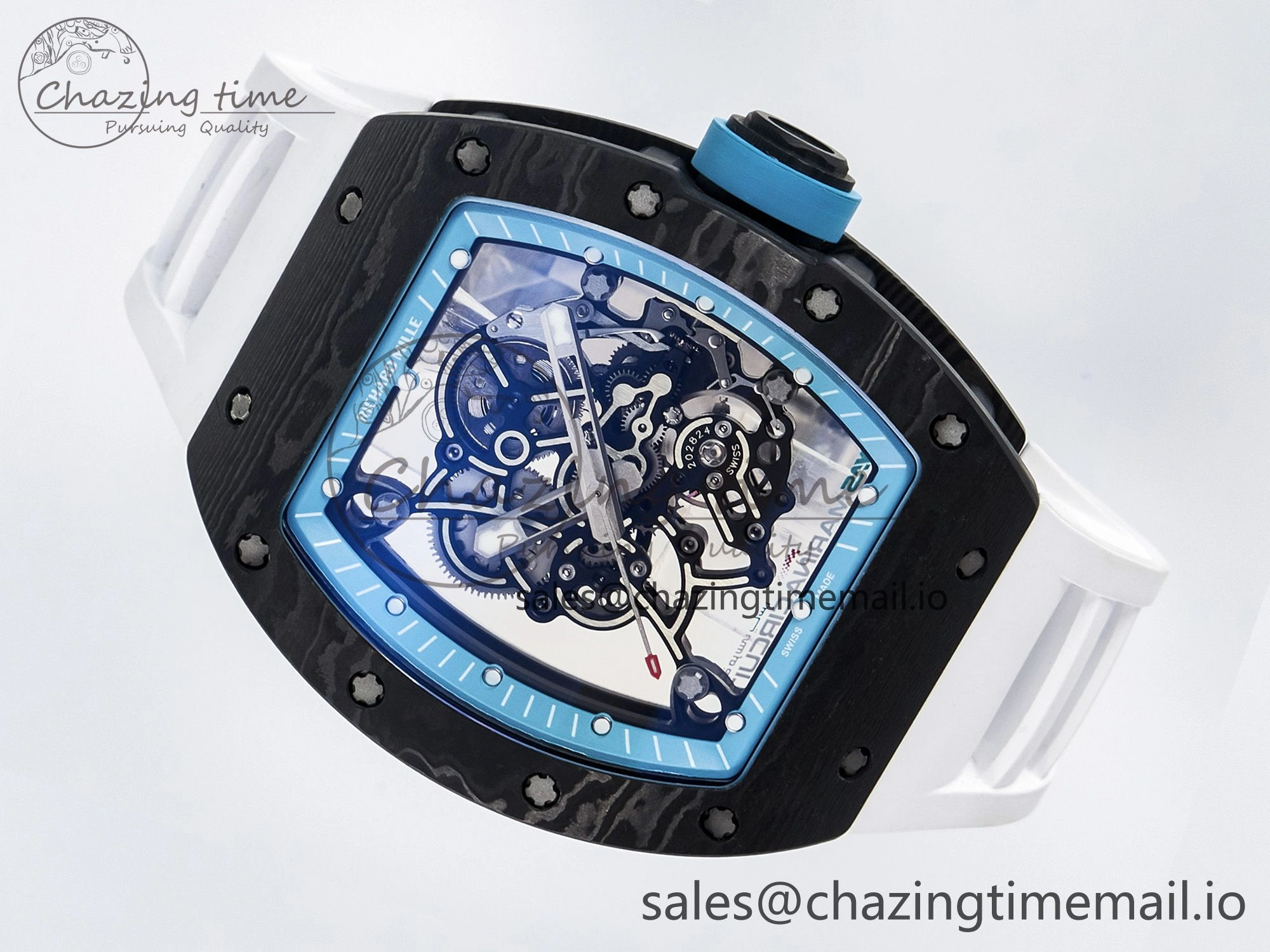 Custom RM055 NTPT PPMF 1:1 Best Edition Blue Bezel Blue Crown on Rubber Strap Custom Vaucher Movement