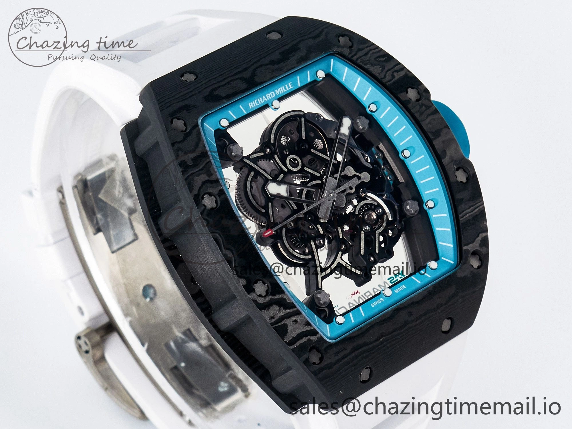 Custom RM055 NTPT PPMF 1:1 Best Edition Blue Bezel Blue Crown on Rubber Strap Custom Vaucher Movement