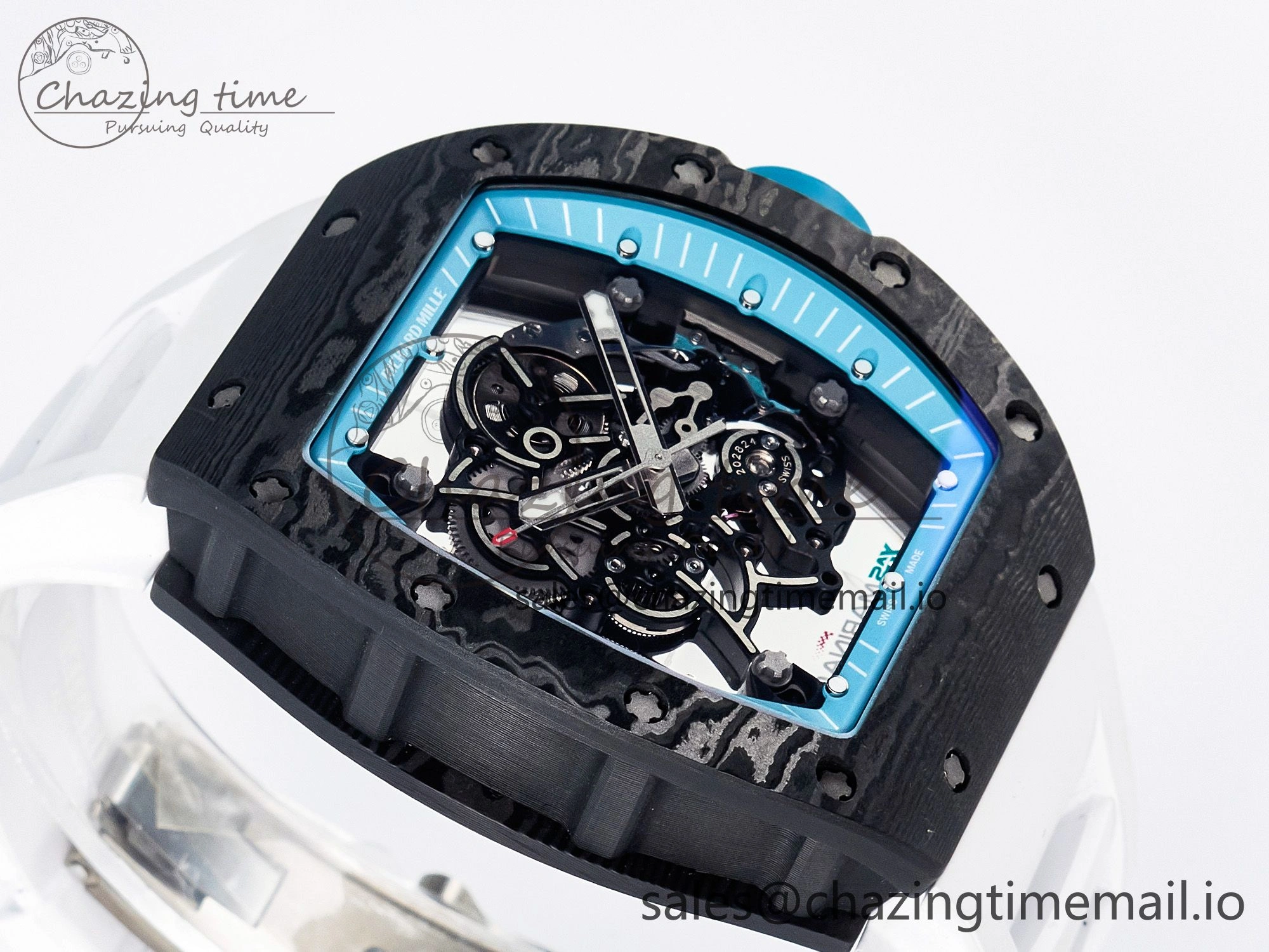 Custom RM055 NTPT PPMF 1:1 Best Edition Blue Bezel Blue Crown on Rubber Strap Custom Vaucher Movement