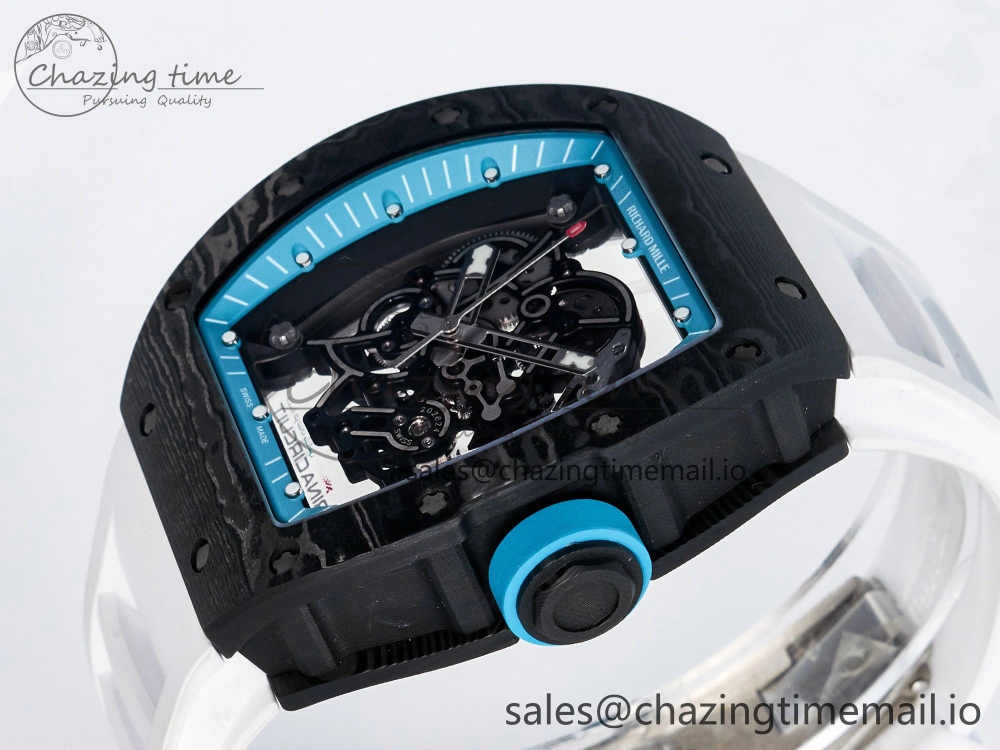 Custom RM055 NTPT PPMF 1:1 Best Edition Blue Bezel Blue Crown on Rubber Strap Custom Vaucher Movement