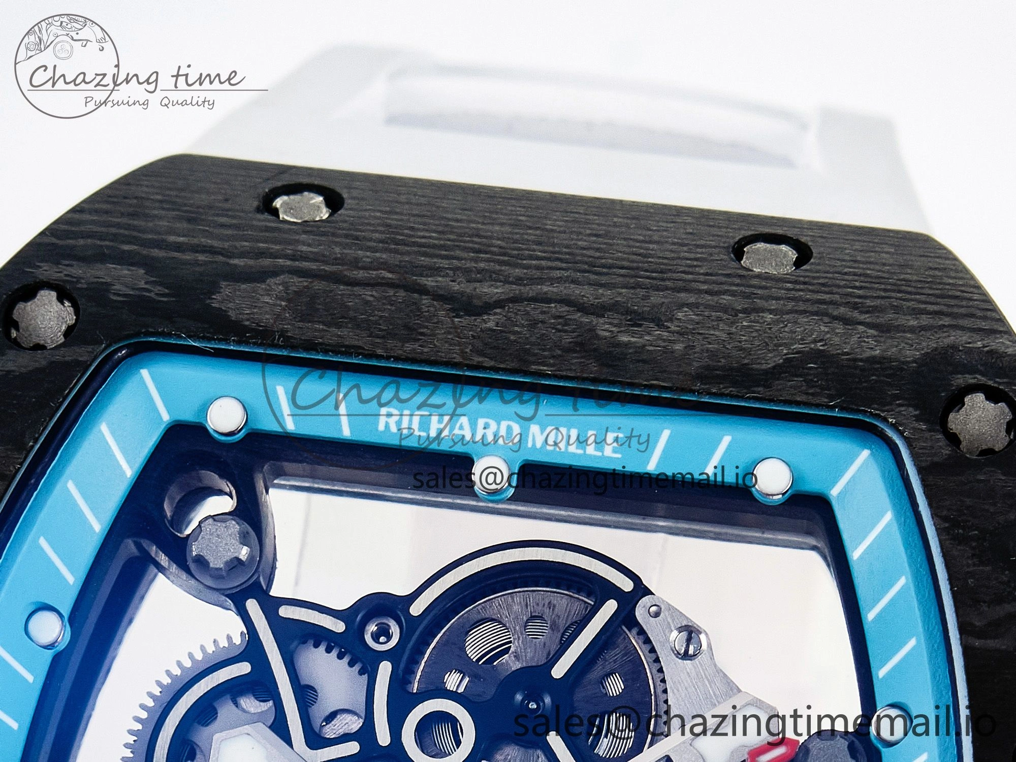 Custom RM055 NTPT PPMF 1:1 Best Edition Blue Bezel Blue Crown on Rubber Strap Custom Vaucher Movement
