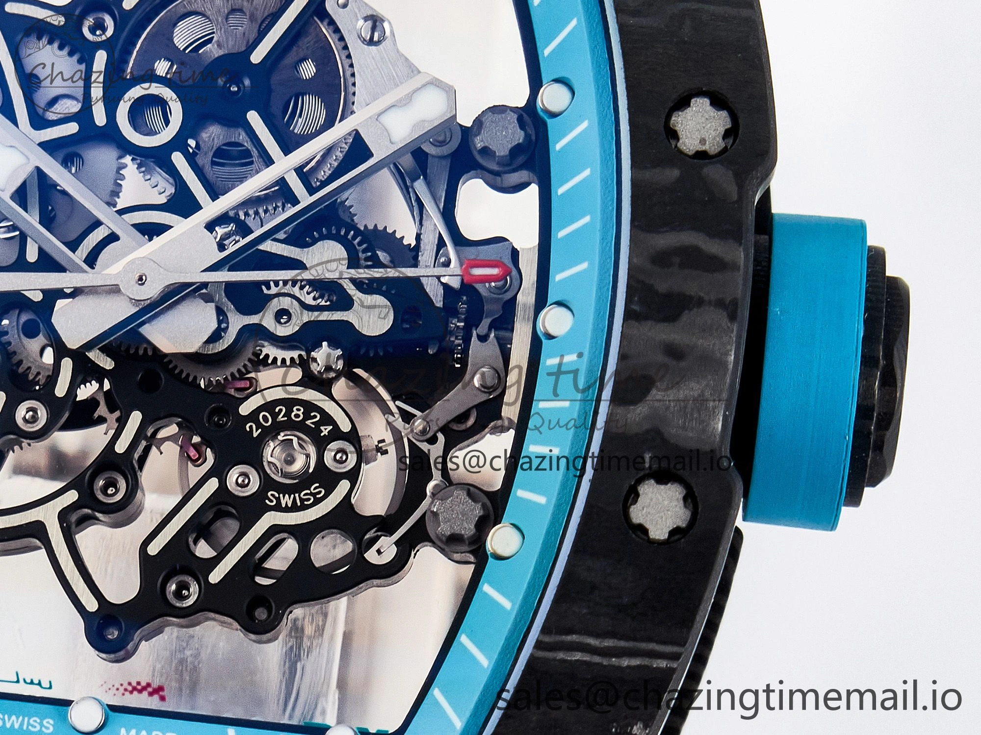 Custom RM055 NTPT PPMF 1:1 Best Edition Blue Bezel Blue Crown on Rubber Strap Custom Vaucher Movement