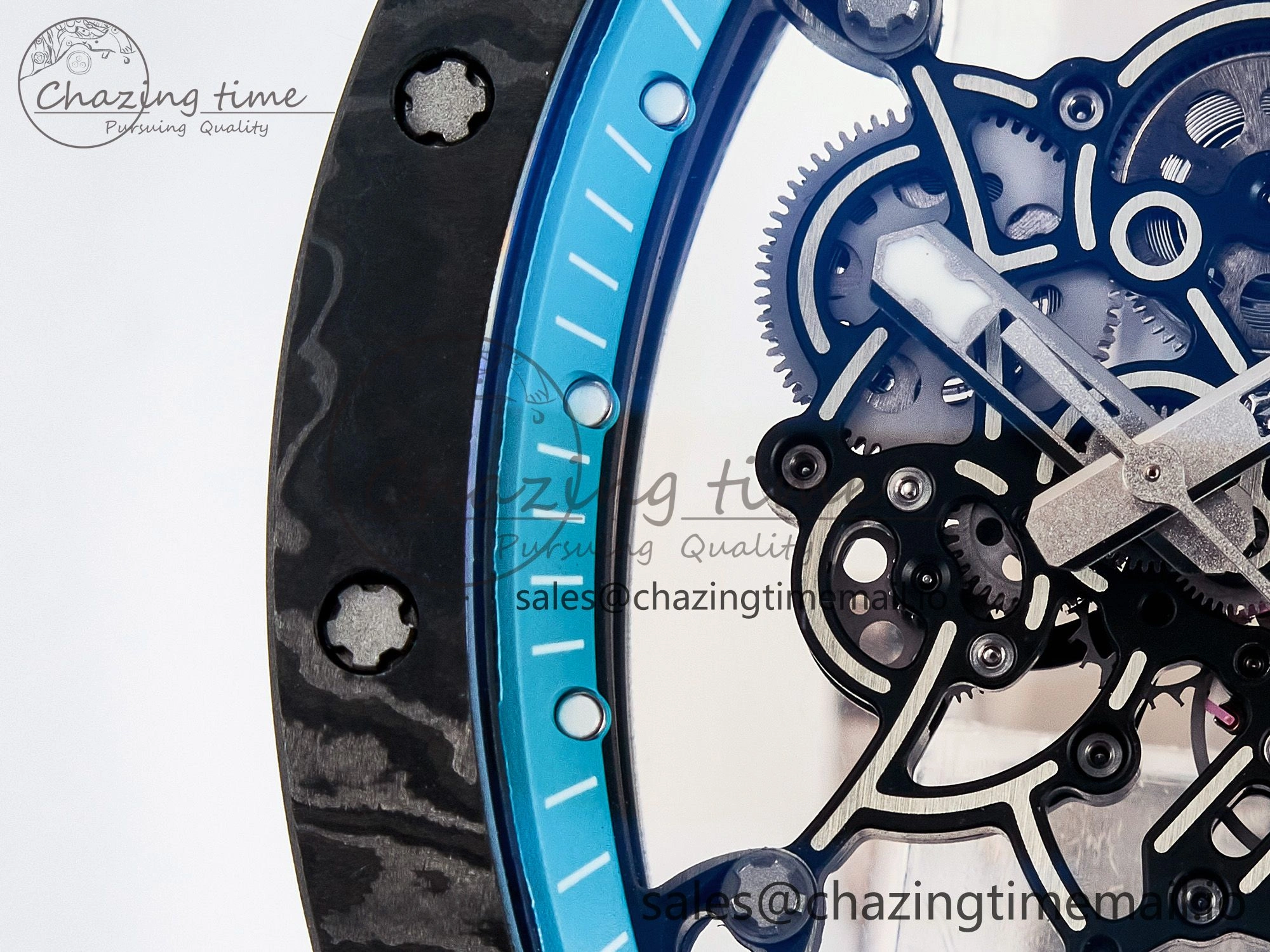 Custom RM055 NTPT PPMF 1:1 Best Edition Blue Bezel Blue Crown on Rubber Strap Custom Vaucher Movement
