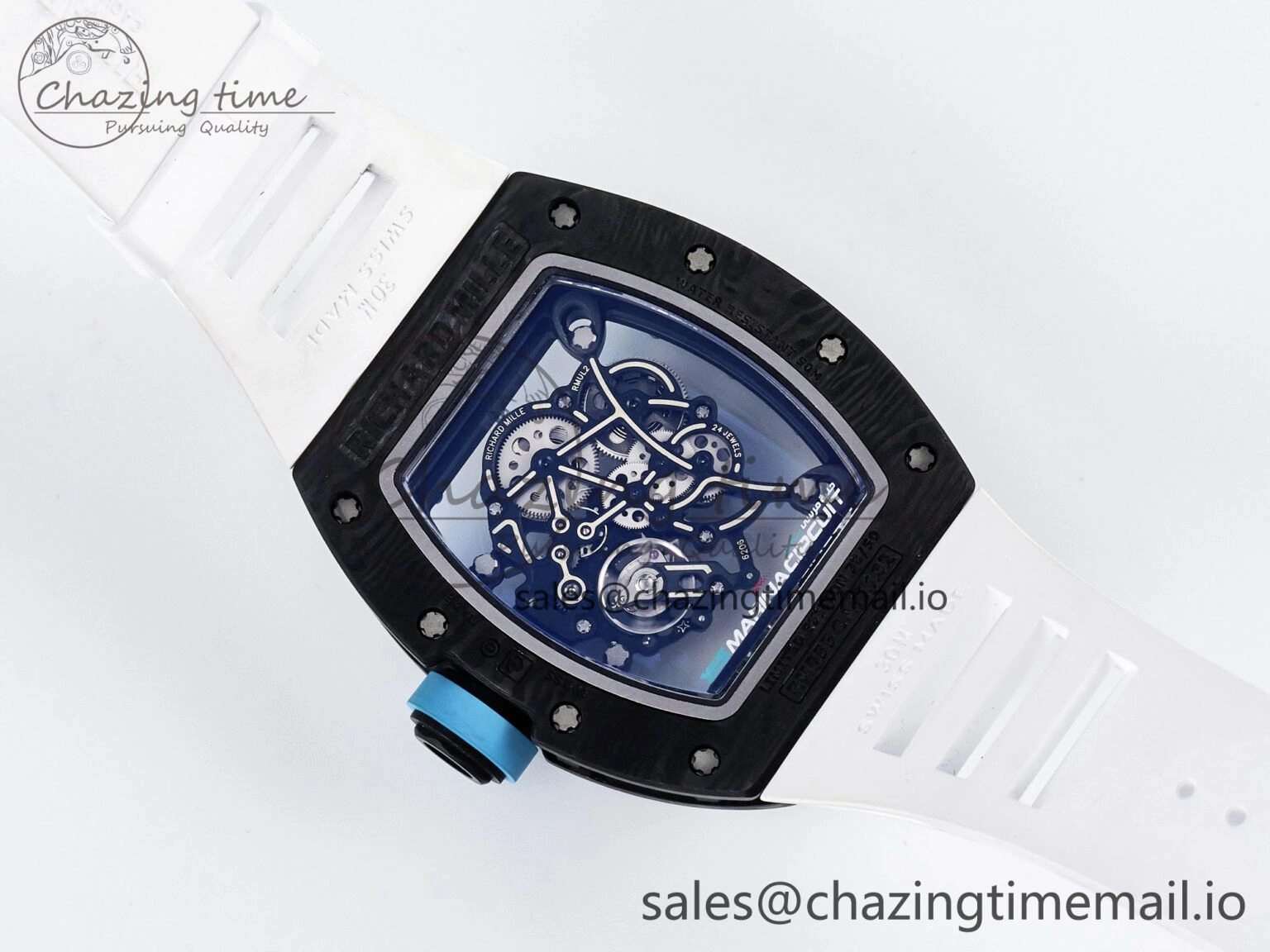 Custom RM055 NTPT PPMF 1:1 Best Edition Blue Bezel Blue Crown on Rubber Strap Custom Vaucher Movement