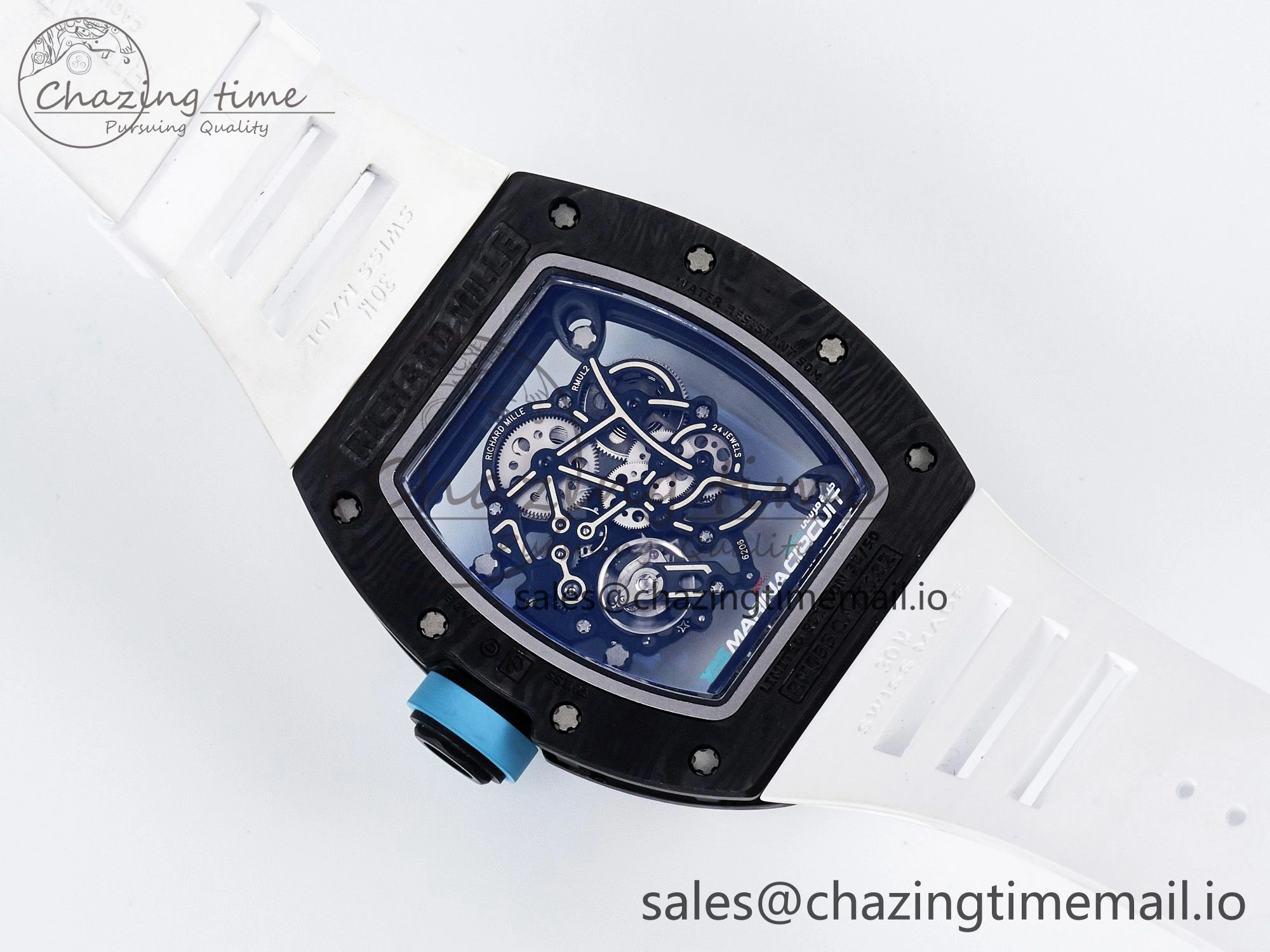 Custom RM055 NTPT PPMF 1:1 Best Edition Blue Bezel Blue Crown on Rubber Strap Custom Vaucher Movement