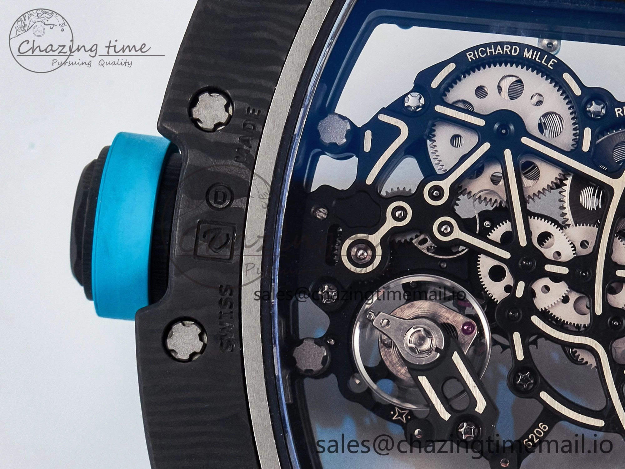Custom RM055 NTPT PPMF 1:1 Best Edition Blue Bezel Blue Crown on Rubber Strap Custom Vaucher Movement