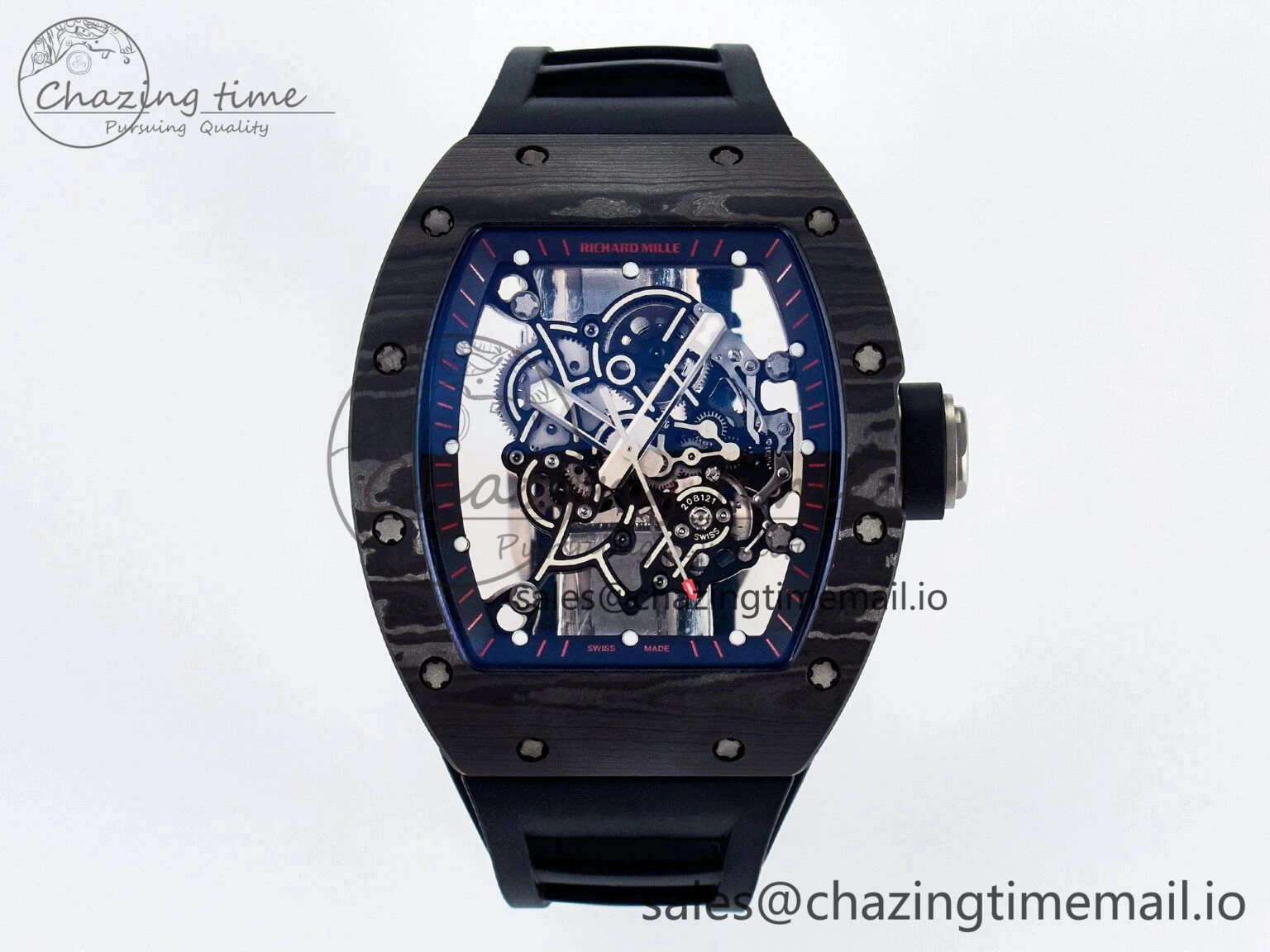Custom RM055 NTPT  Ti PPMF 1:1 Best Edition Black Bezel Black Crown on Rubber Strap Custom Vaucher Movement