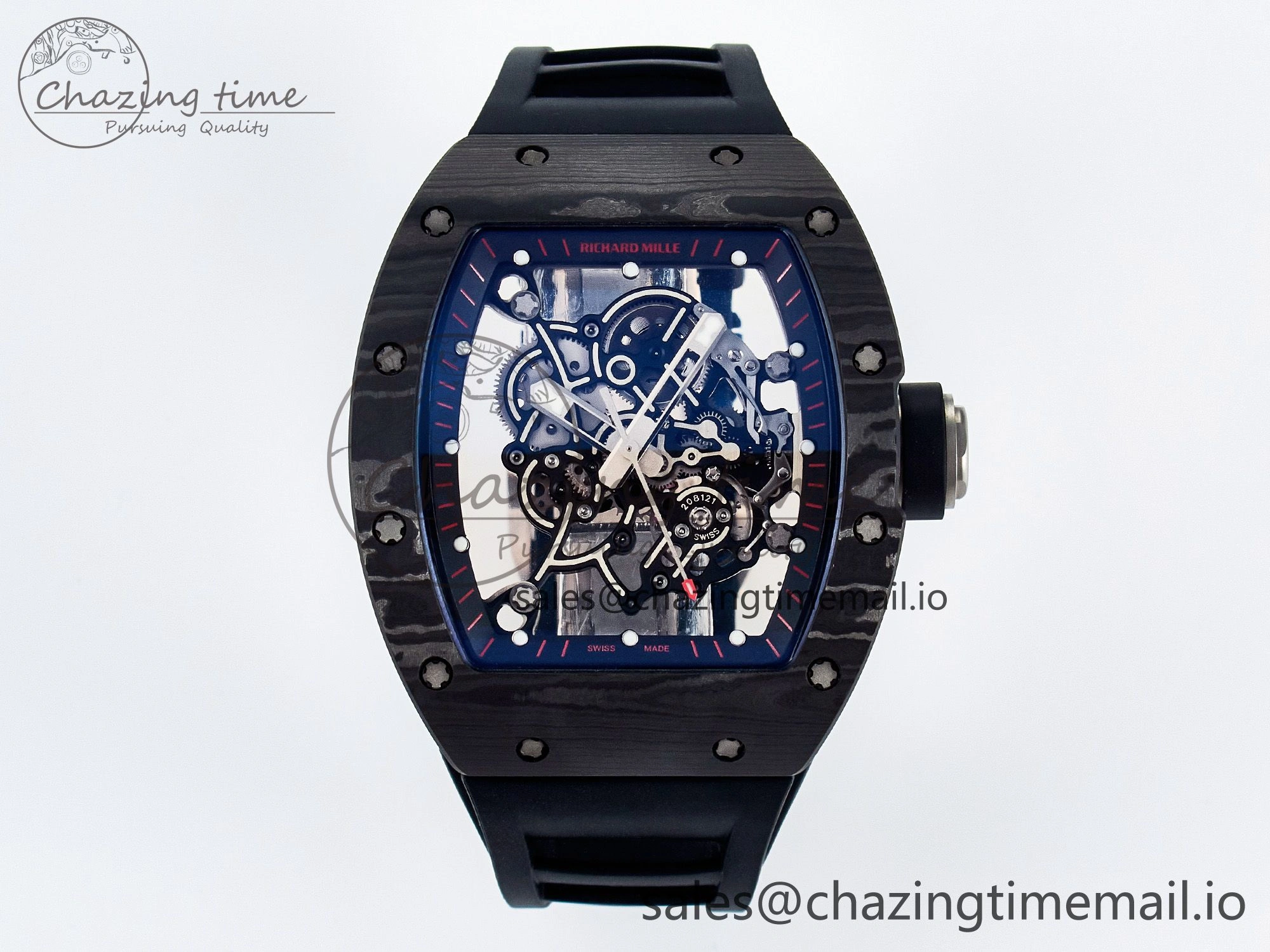 Custom RM055 NTPT  Ti PPMF 1:1 Best Edition Black Bezel Black Crown on Rubber Strap Custom Vaucher Movement