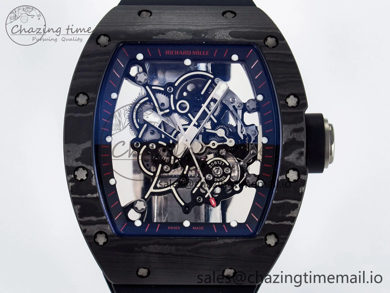 Custom RM055 NTPT  Ti PPMF 1:1 Best Edition Black Bezel Black Crown on Rubber Strap Custom Vaucher Movement