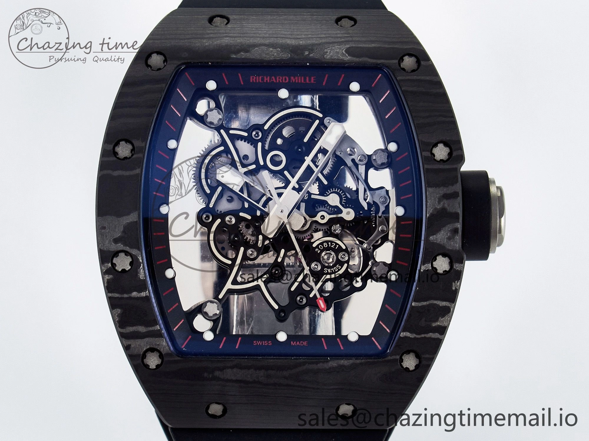 Custom RM055 NTPT  Ti PPMF 1:1 Best Edition Black Bezel Black Crown on Rubber Strap Custom Vaucher Movement