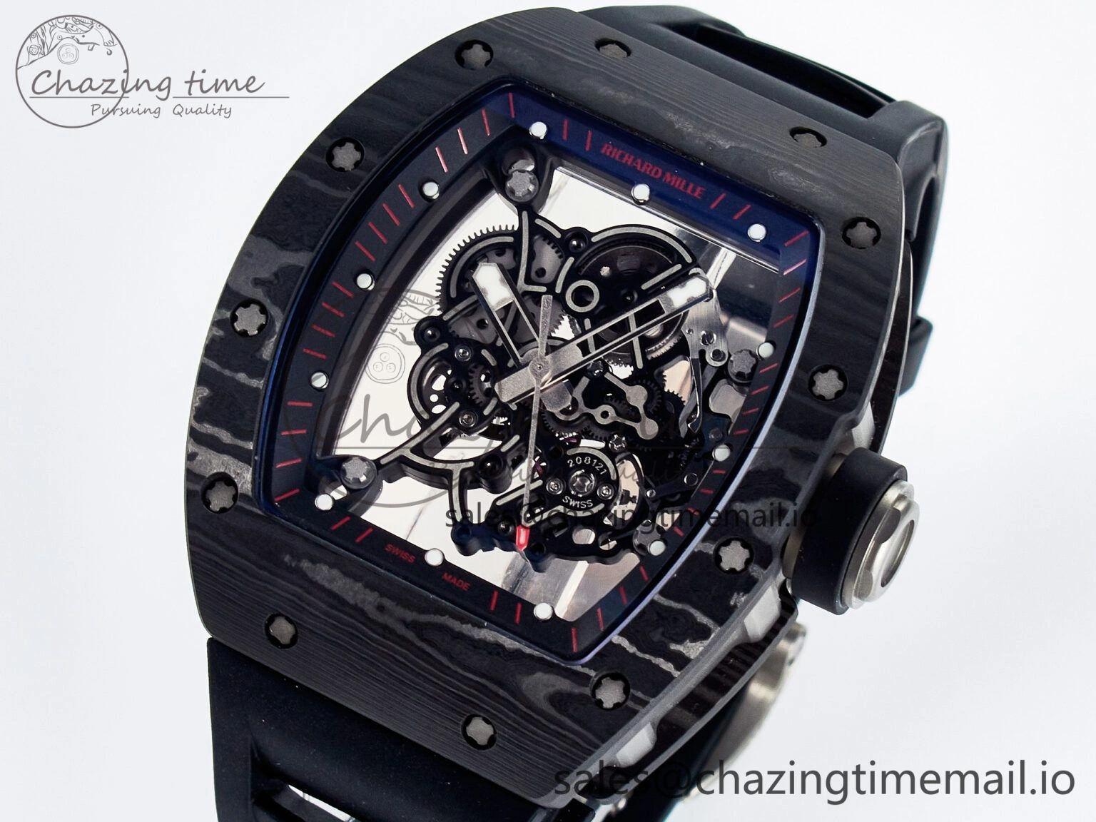 Custom RM055 NTPT  Ti PPMF 1:1 Best Edition Black Bezel Black Crown on Rubber Strap Custom Vaucher Movement