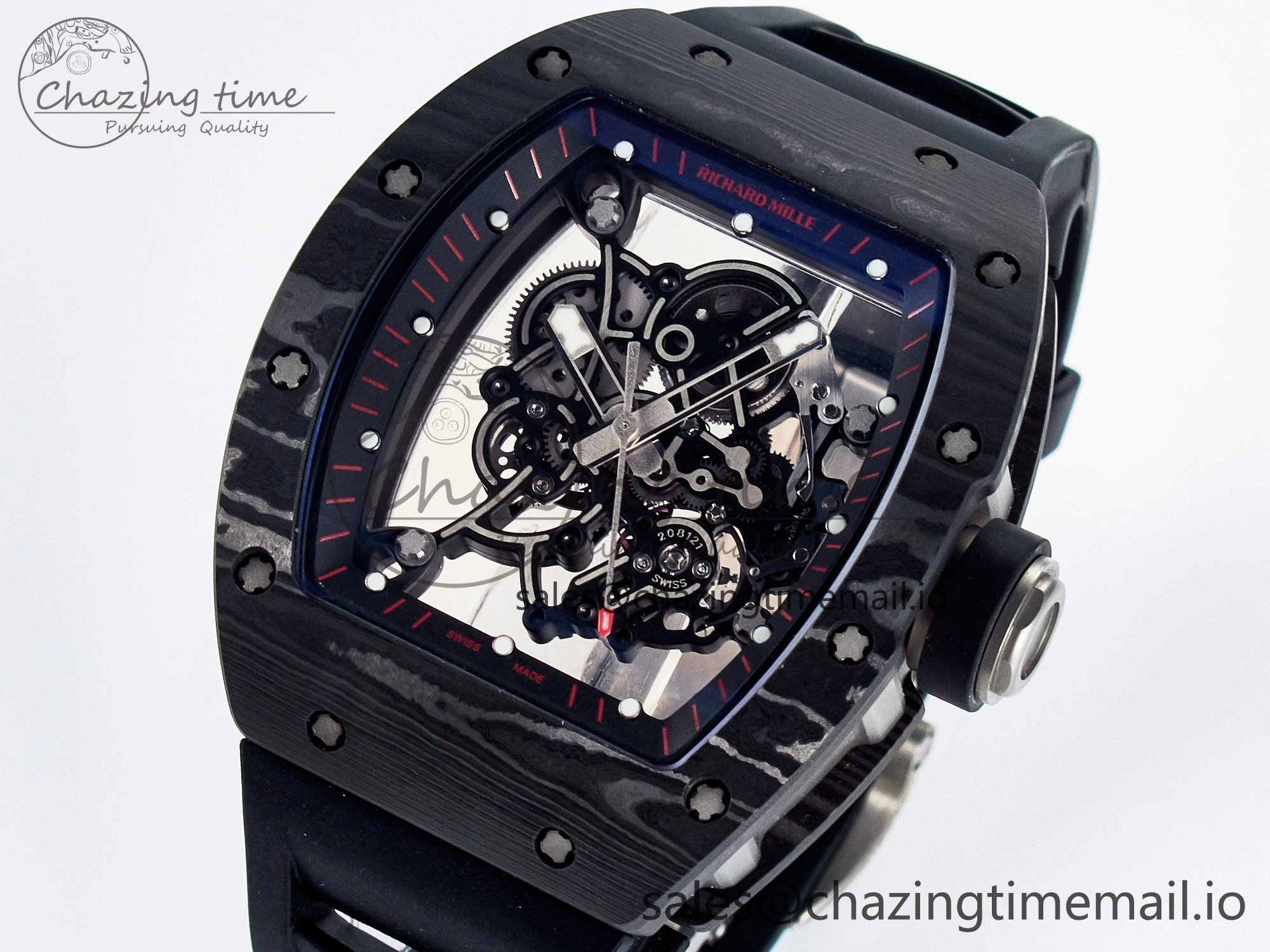 Custom RM055 NTPT  Ti PPMF 1:1 Best Edition Black Bezel Black Crown on Rubber Strap Custom Vaucher Movement
