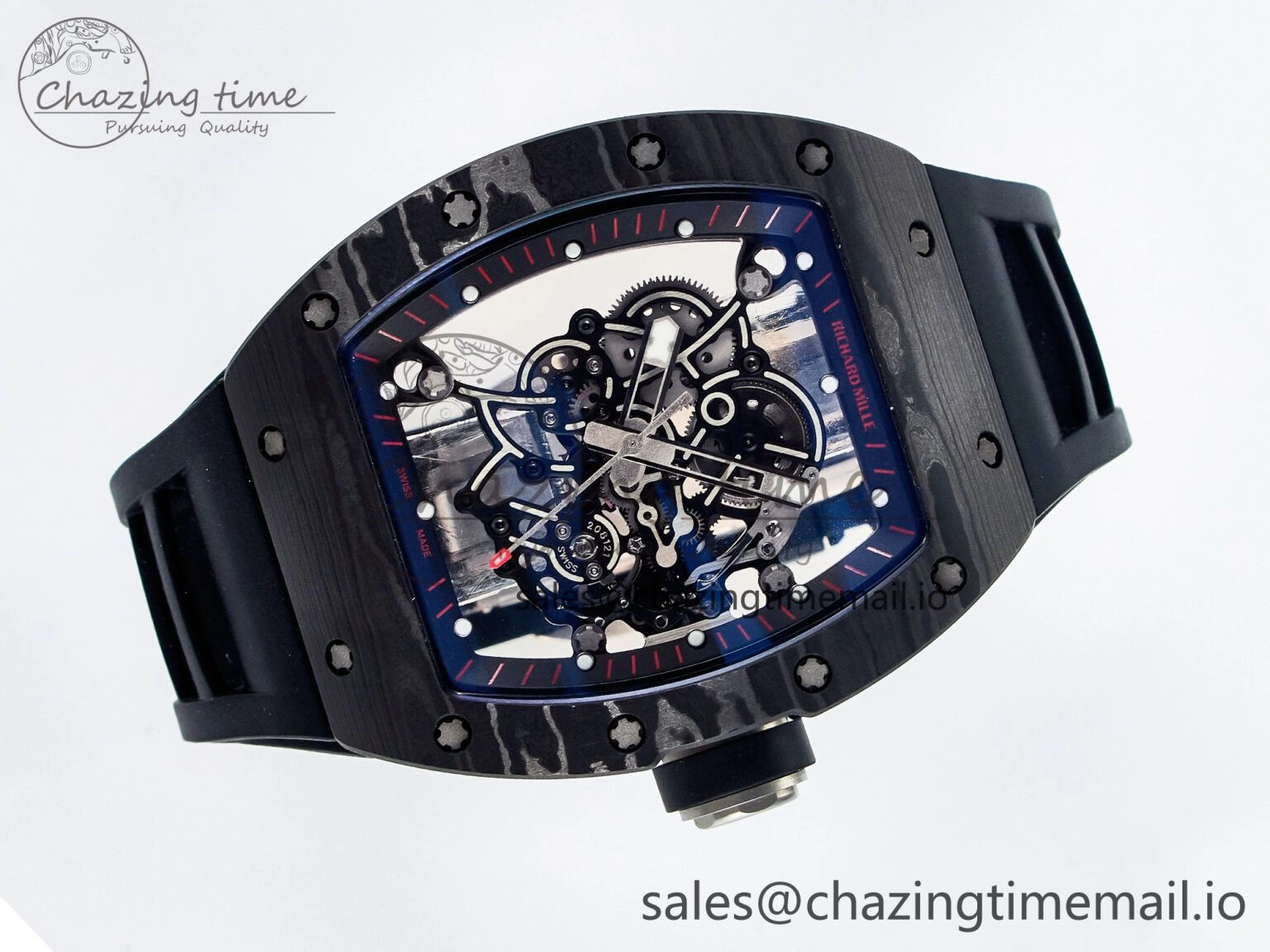 Custom RM055 NTPT  Ti PPMF 1:1 Best Edition Black Bezel Black Crown on Rubber Strap Custom Vaucher Movement