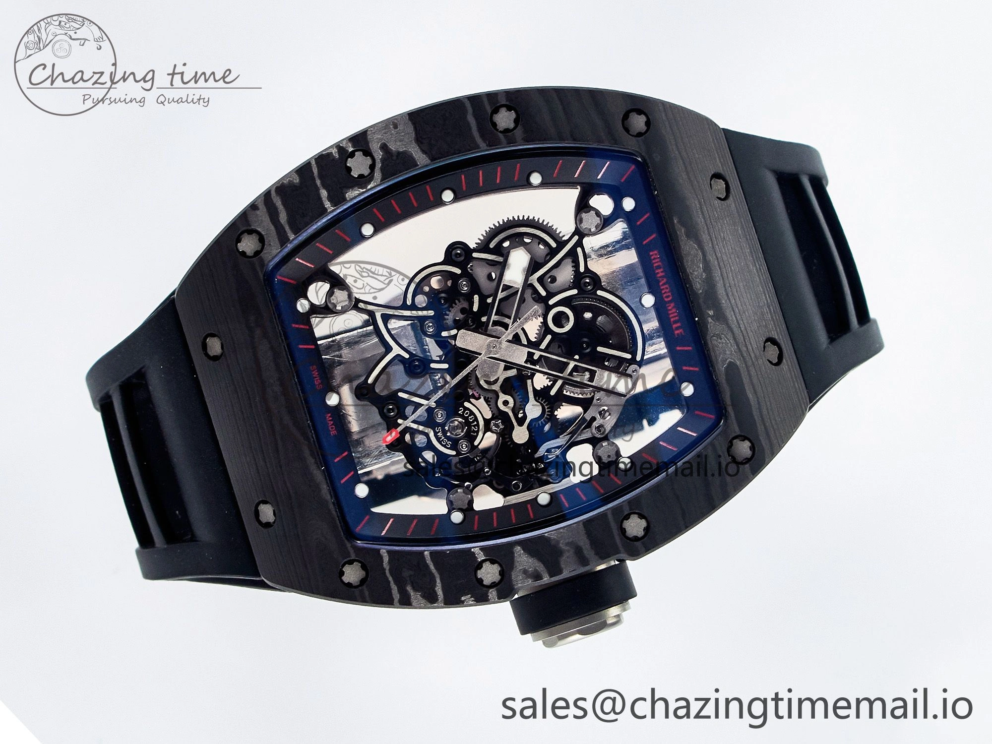 Custom RM055 NTPT  Ti PPMF 1:1 Best Edition Black Bezel Black Crown on Rubber Strap Custom Vaucher Movement