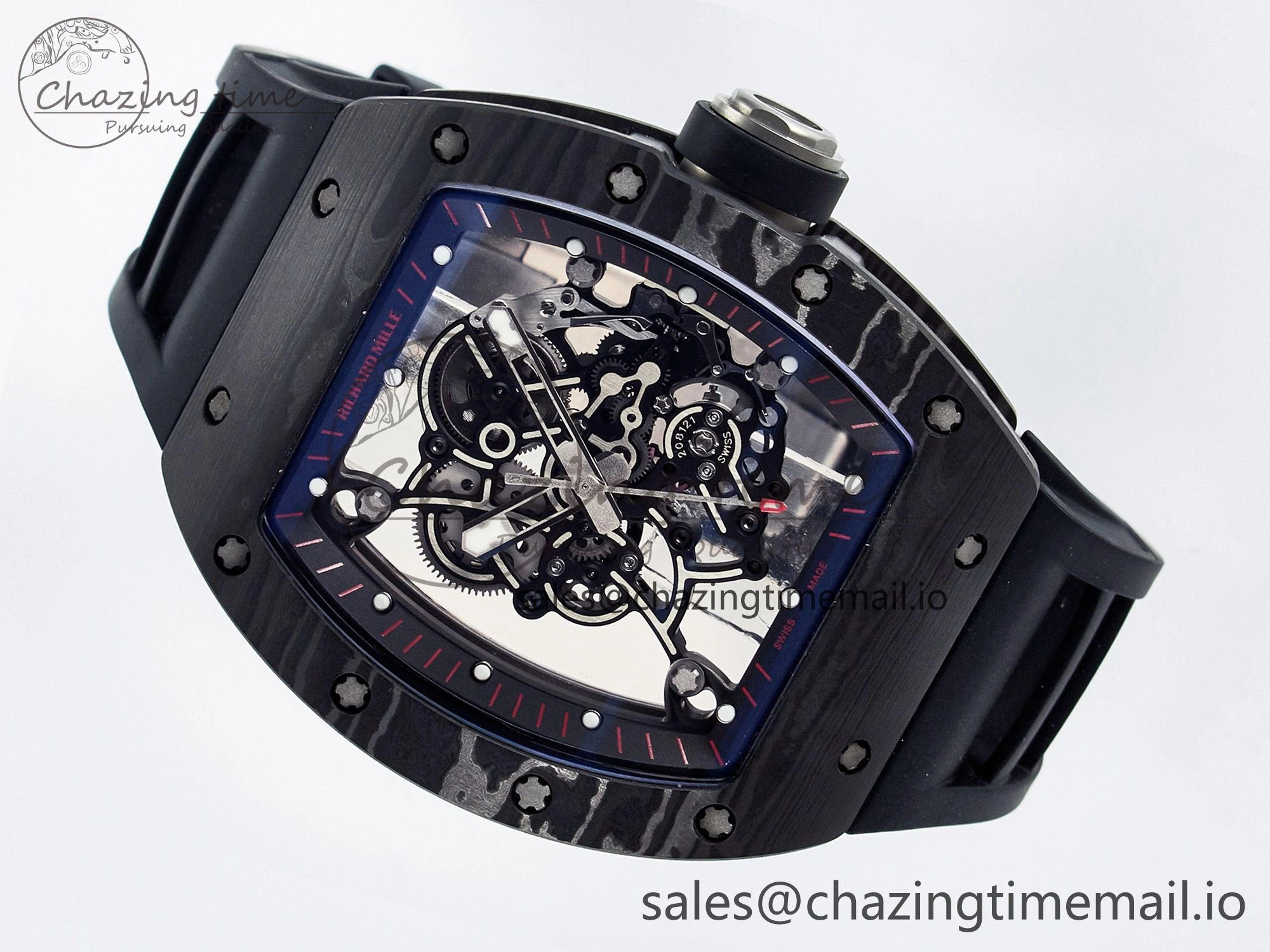 Custom RM055 NTPT  Ti PPMF 1:1 Best Edition Black Bezel Black Crown on Rubber Strap Custom Vaucher Movement