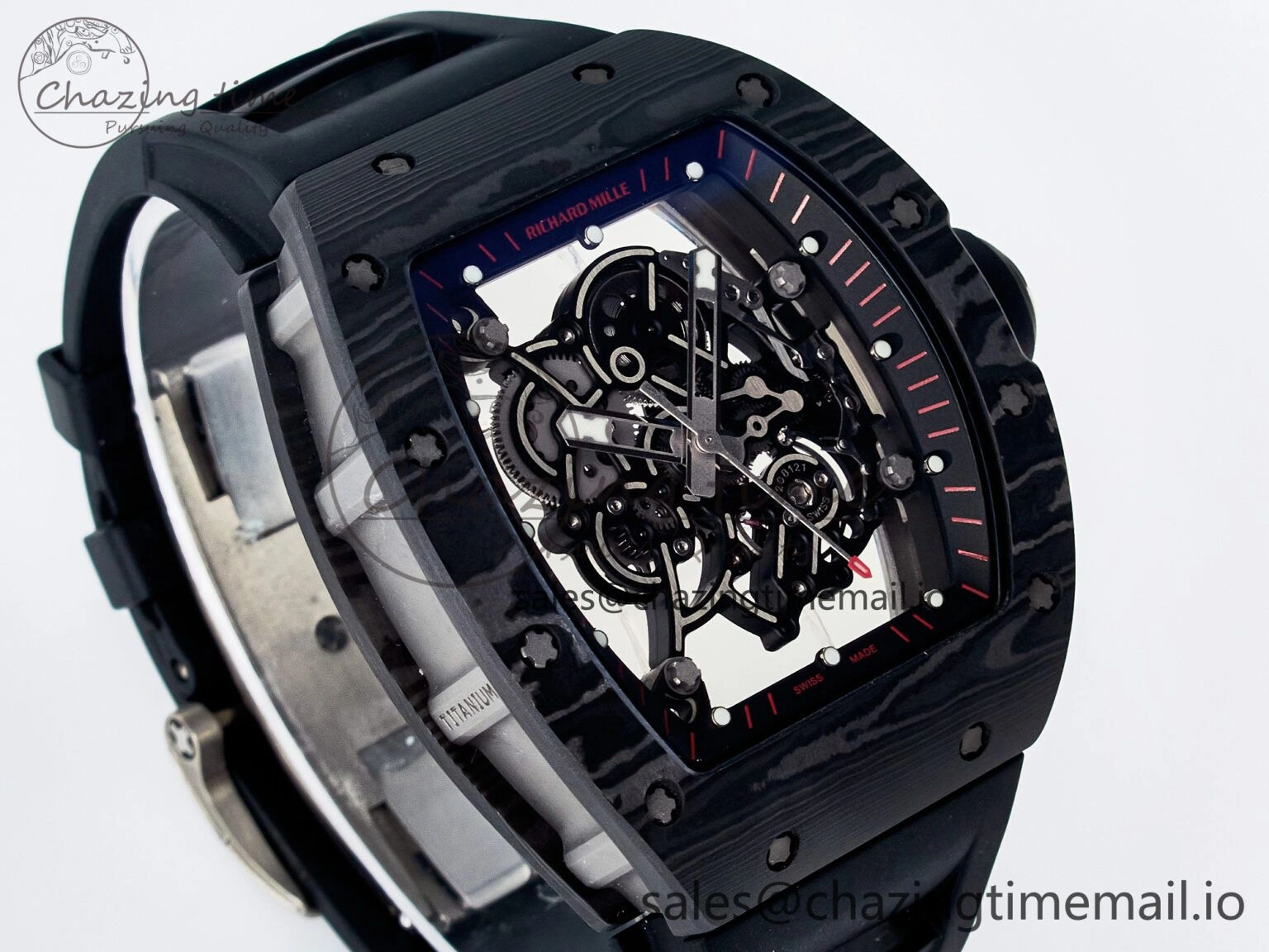 Custom RM055 NTPT  Ti PPMF 1:1 Best Edition Black Bezel Black Crown on Rubber Strap Custom Vaucher Movement