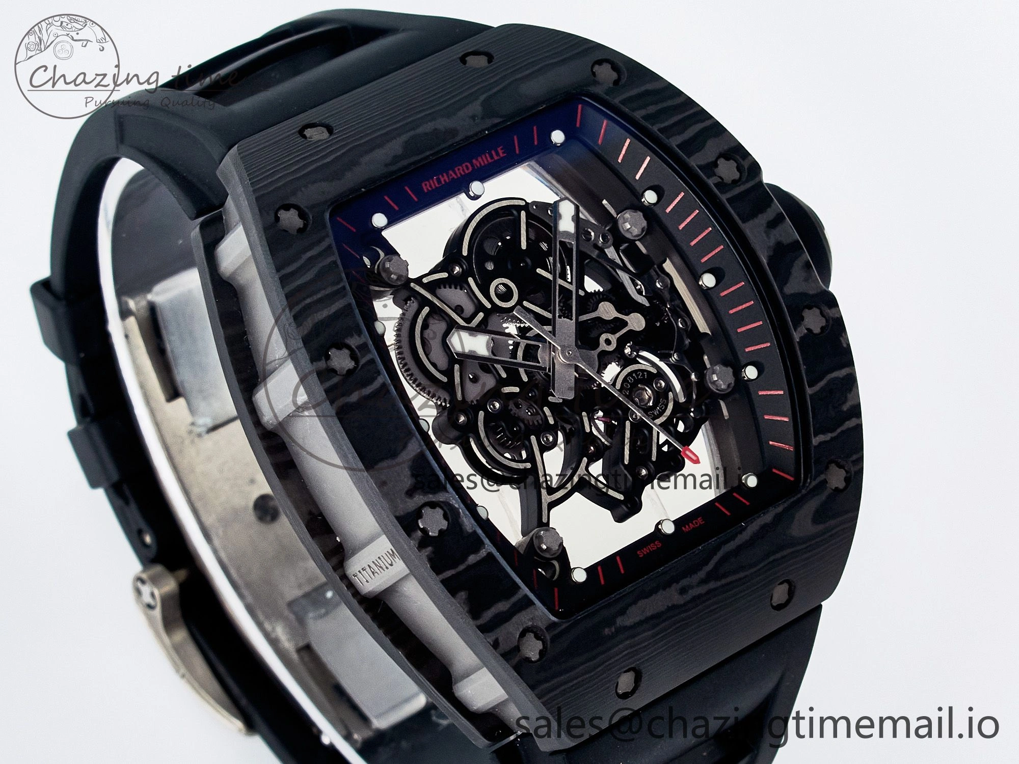 Custom RM055 NTPT  Ti PPMF 1:1 Best Edition Black Bezel Black Crown on Rubber Strap Custom Vaucher Movement