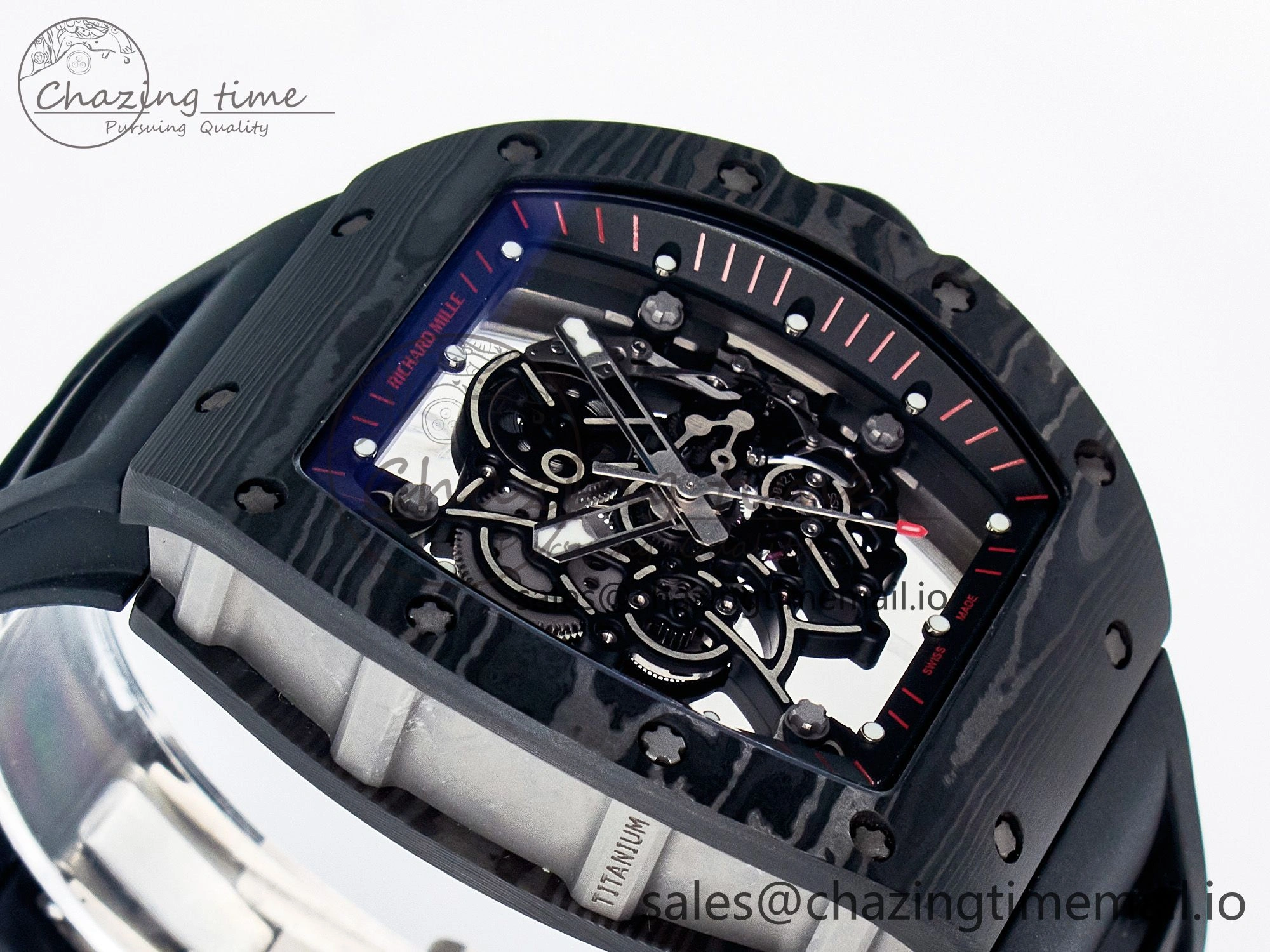 Custom RM055 NTPT  Ti PPMF 1:1 Best Edition Black Bezel Black Crown on Rubber Strap Custom Vaucher Movement