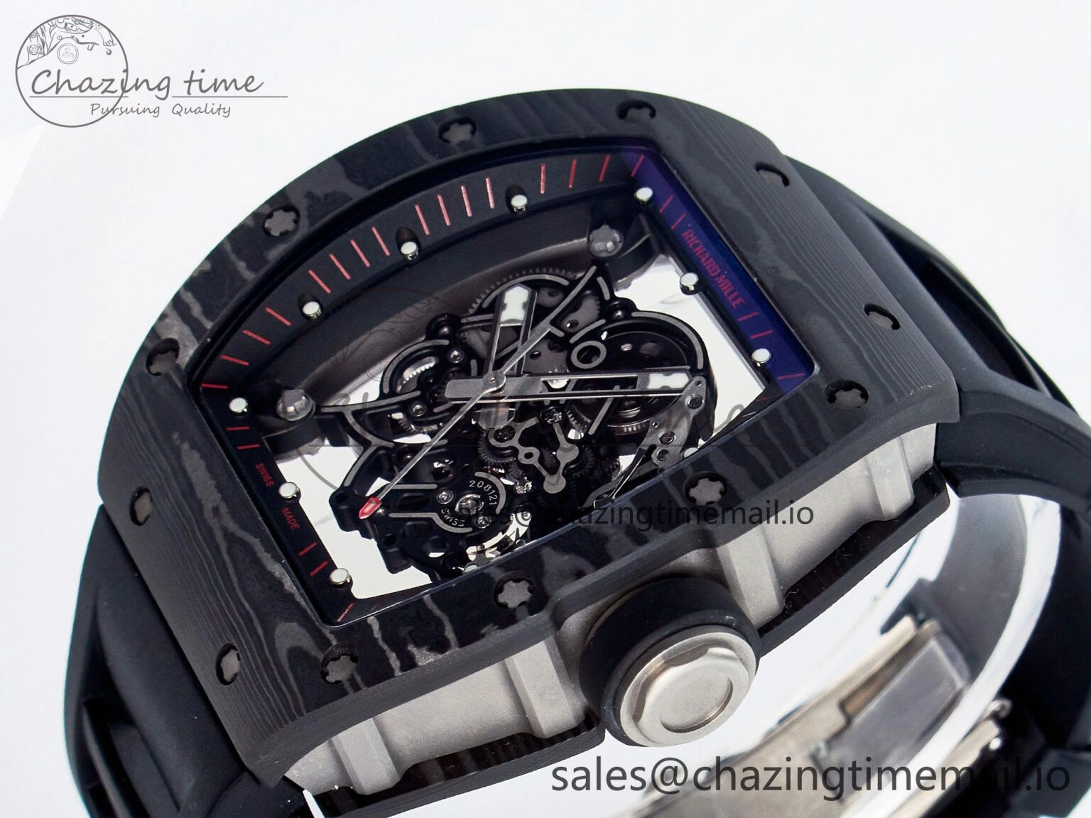 Custom RM055 NTPT  Ti PPMF 1:1 Best Edition Black Bezel Black Crown on Rubber Strap Custom Vaucher Movement