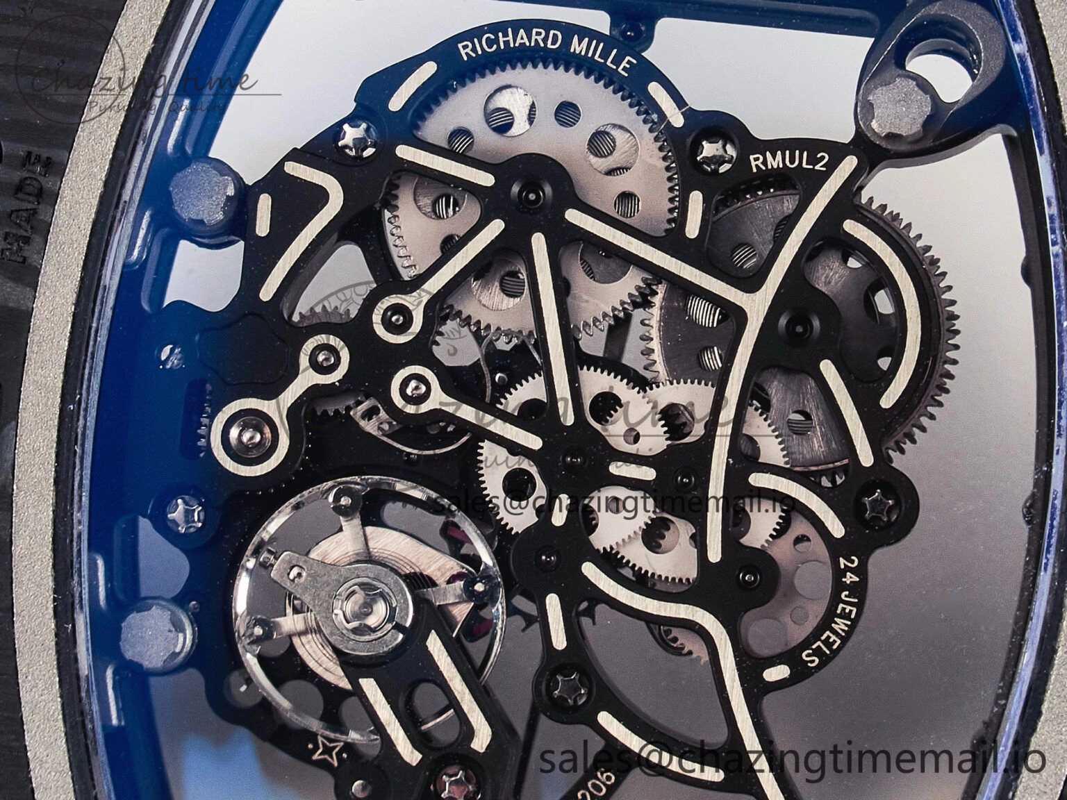 Custom RM055 NTPT  Ti PPMF 1:1 Best Edition Black Bezel Black Crown on Rubber Strap Custom Vaucher Movement