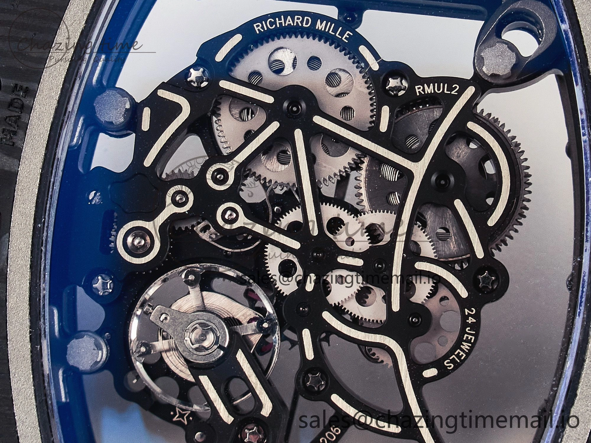 Custom RM055 NTPT  Ti PPMF 1:1 Best Edition Black Bezel Black Crown on Rubber Strap Custom Vaucher Movement