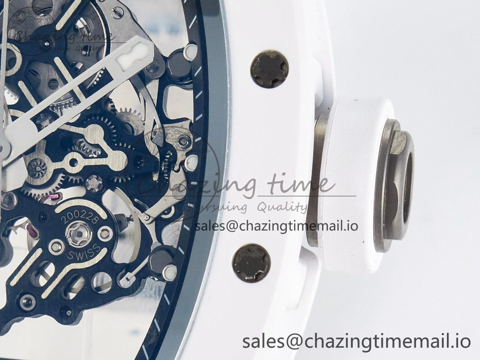 Custom RM055 White Ceramic APSF 1:1 Best Edition Black Bezel White Crown on Rubber Strap Custom Vaucher Movement