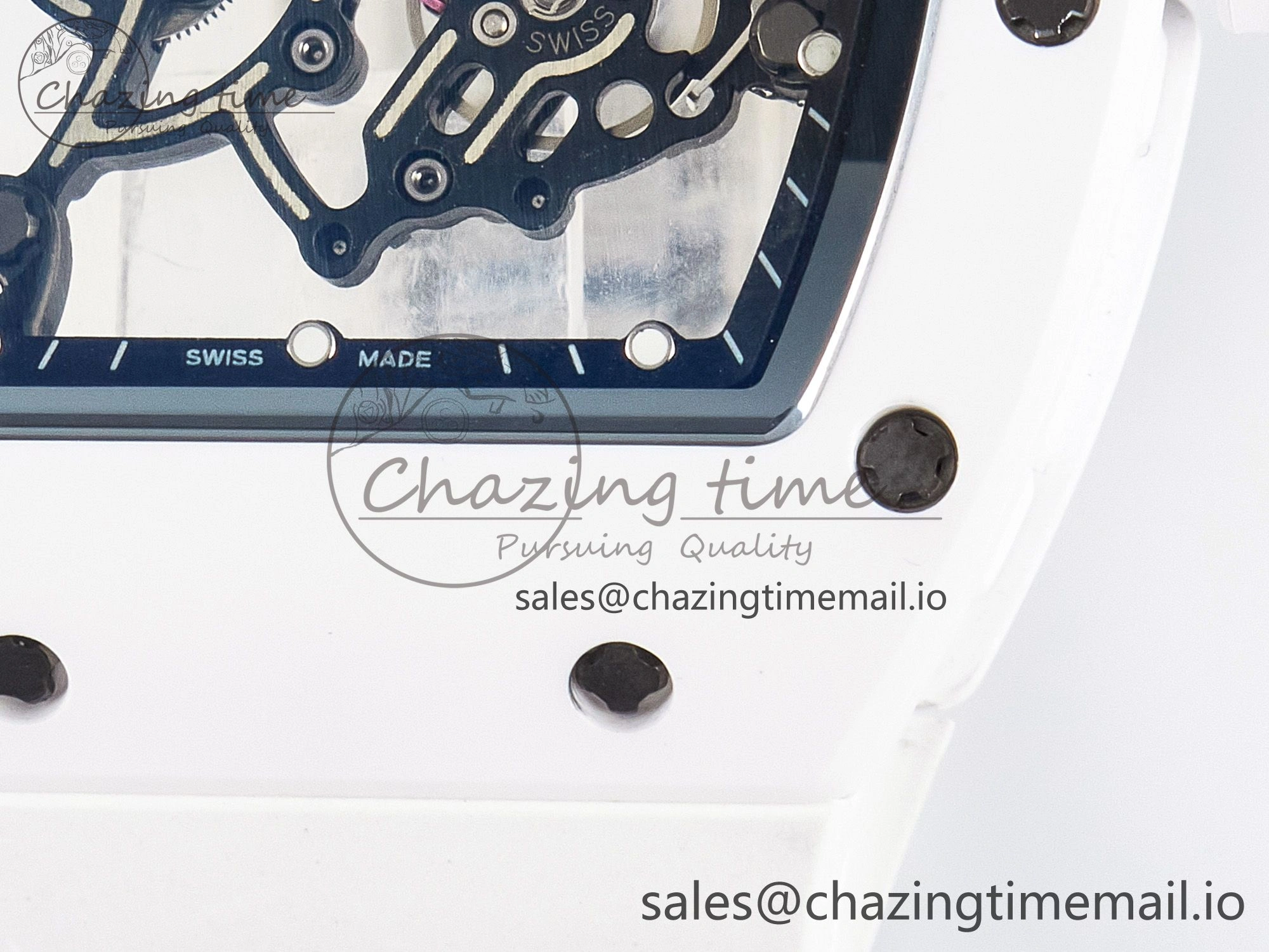 Custom RM055 White Ceramic APSF 1:1 Best Edition Black Bezel White Crown on Rubber Strap Custom Vaucher Movement