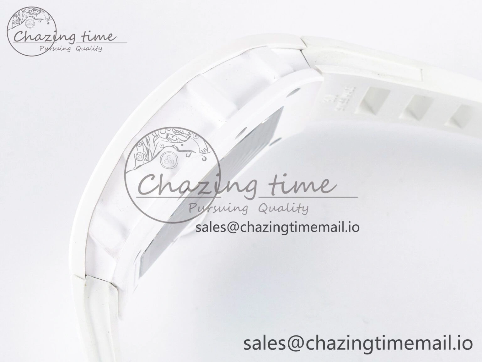 Custom RM055 White Ceramic APSF 1:1 Best Edition Black Bezel White Crown on Rubber Strap Custom Vaucher Movement