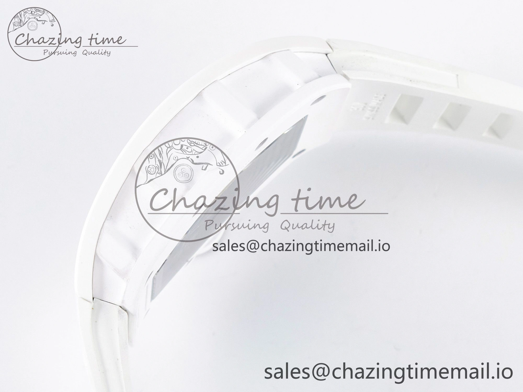 Custom RM055 White Ceramic APSF 1:1 Best Edition Black Bezel White Crown on Rubber Strap Custom Vaucher Movement