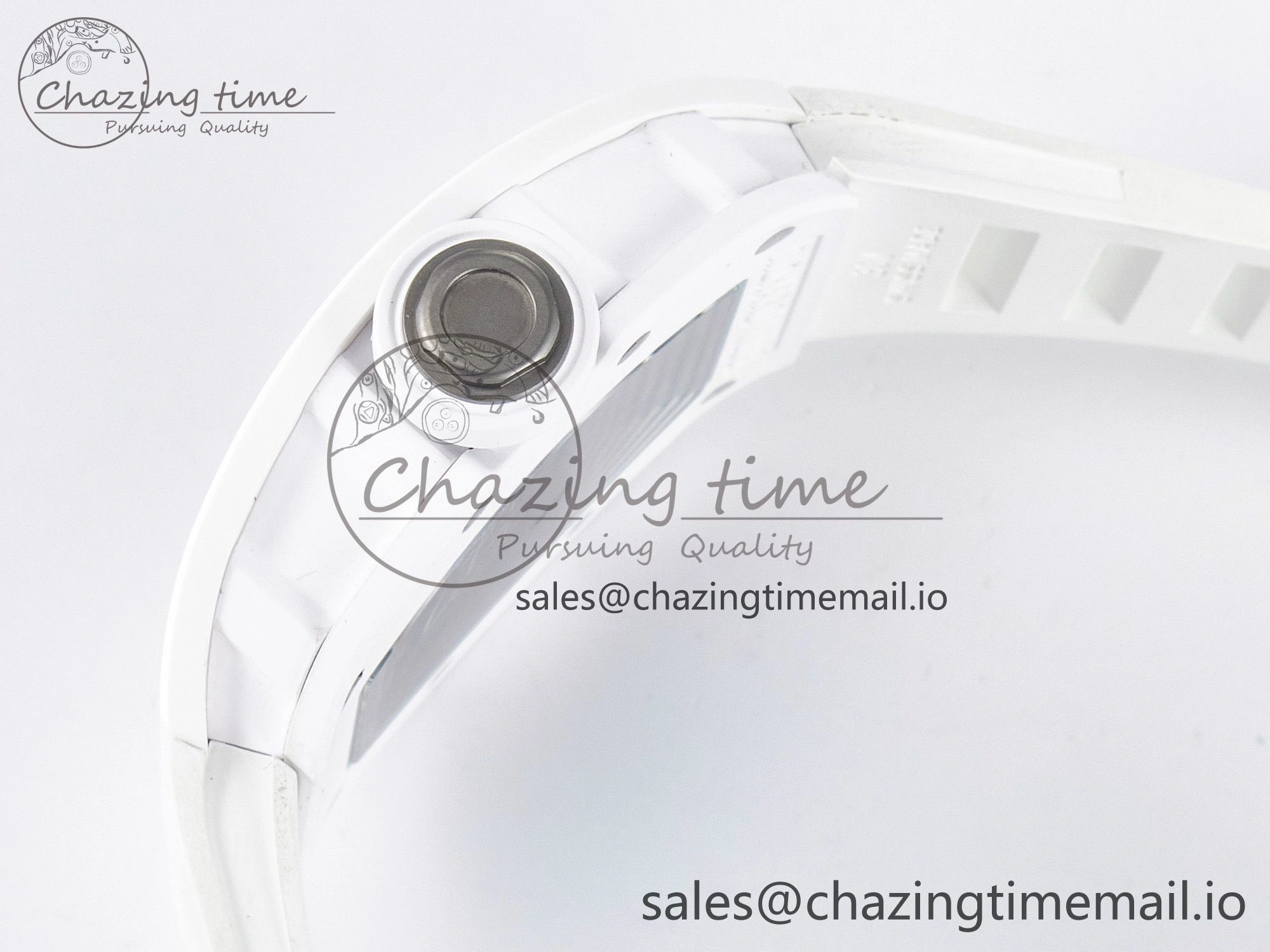 Custom RM055 White Ceramic APSF 1:1 Best Edition Black Bezel White Crown on Rubber Strap Custom Vaucher Movement