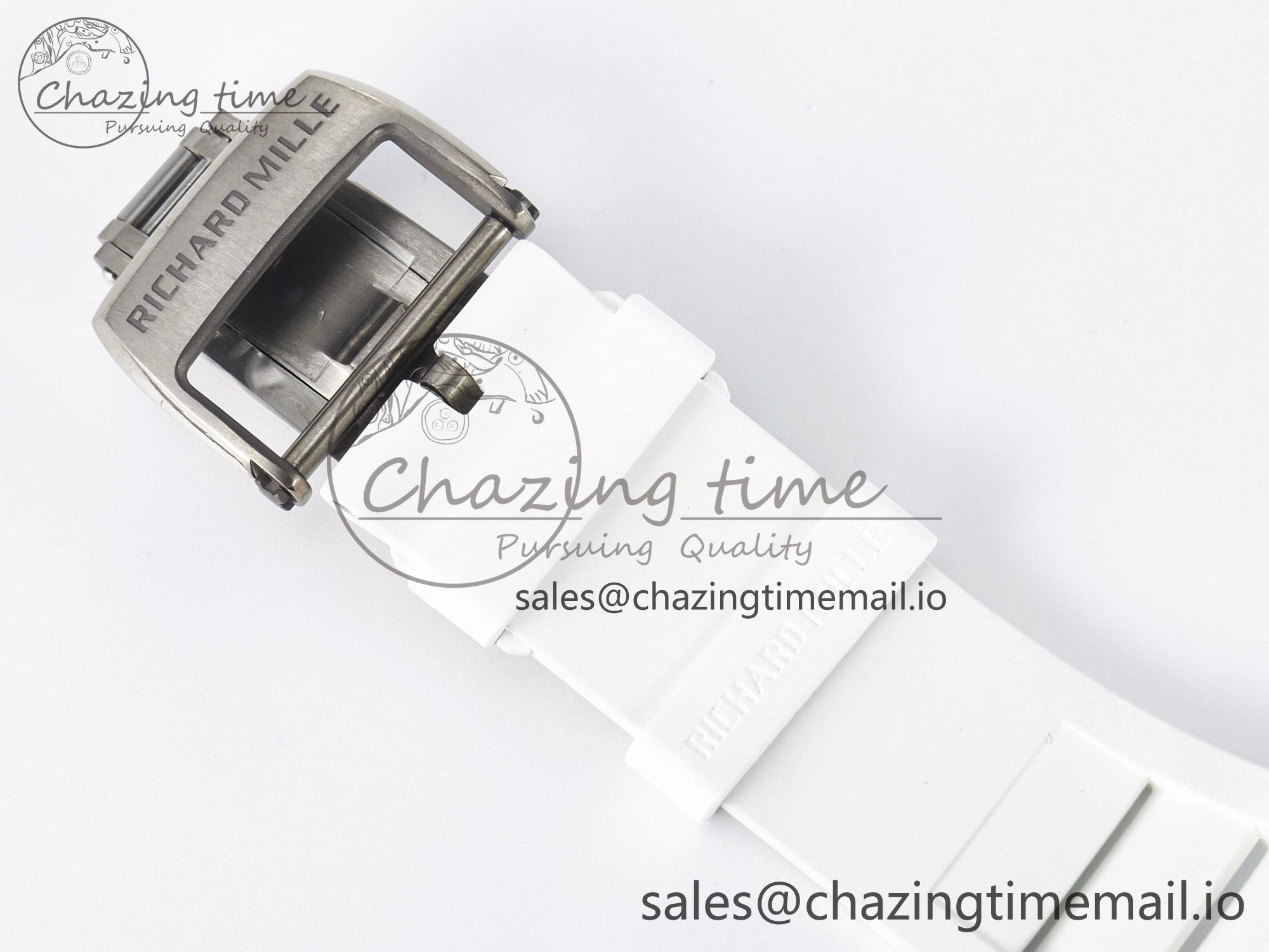 Custom RM055 White Ceramic APSF 1:1 Best Edition Black Bezel White Crown on Rubber Strap Custom Vaucher Movement