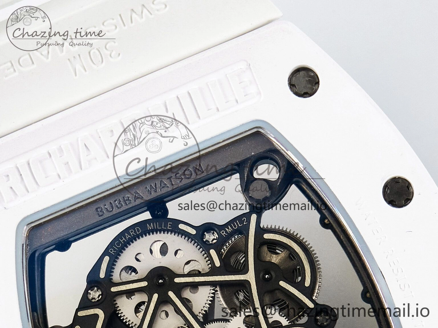 Custom RM055 White Ceramic APSF 1:1 Best Edition Black Bezel White Crown on Rubber Strap Custom Vaucher Movement