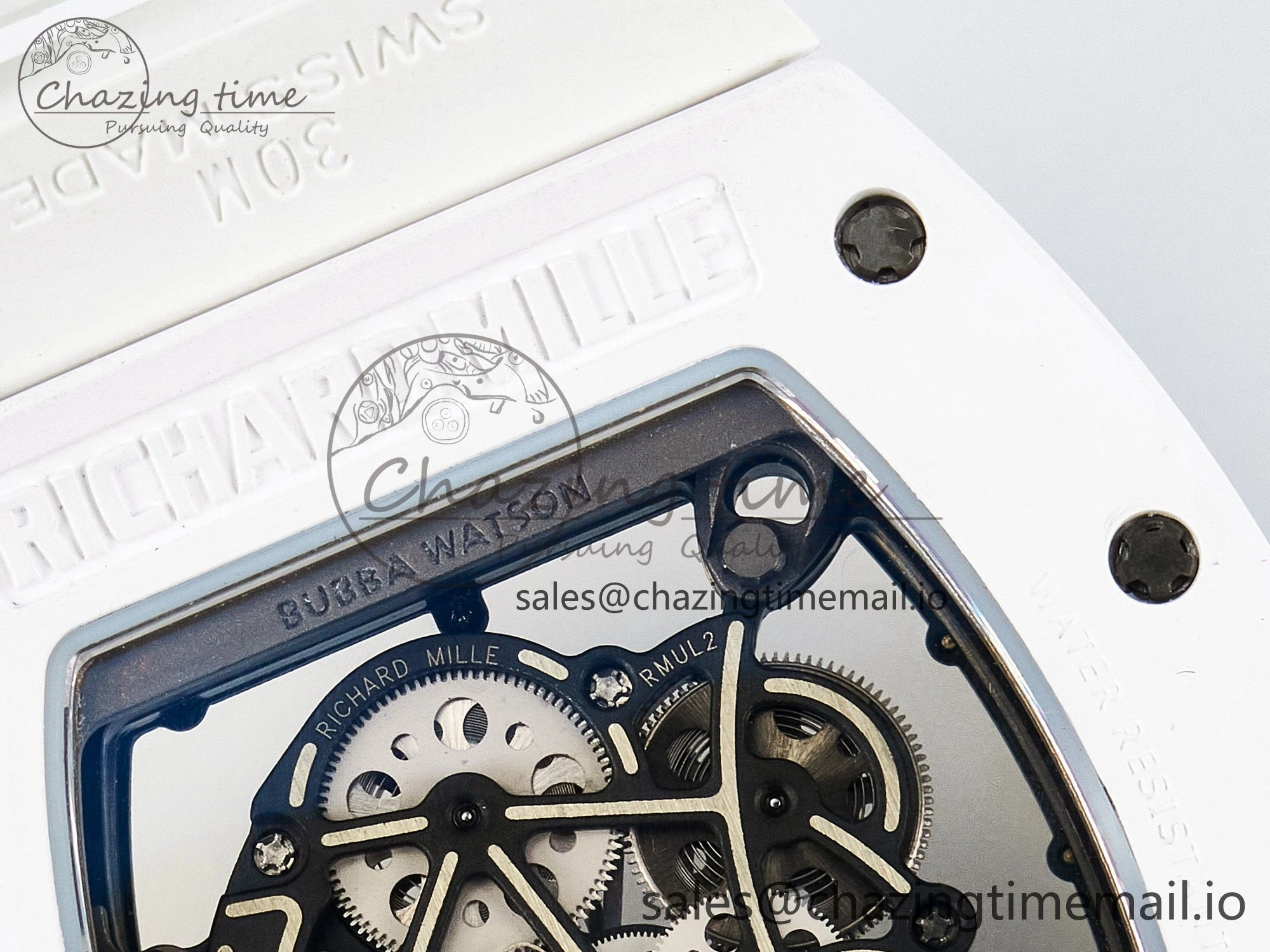 Custom RM055 White Ceramic APSF 1:1 Best Edition Black Bezel White Crown on Rubber Strap Custom Vaucher Movement