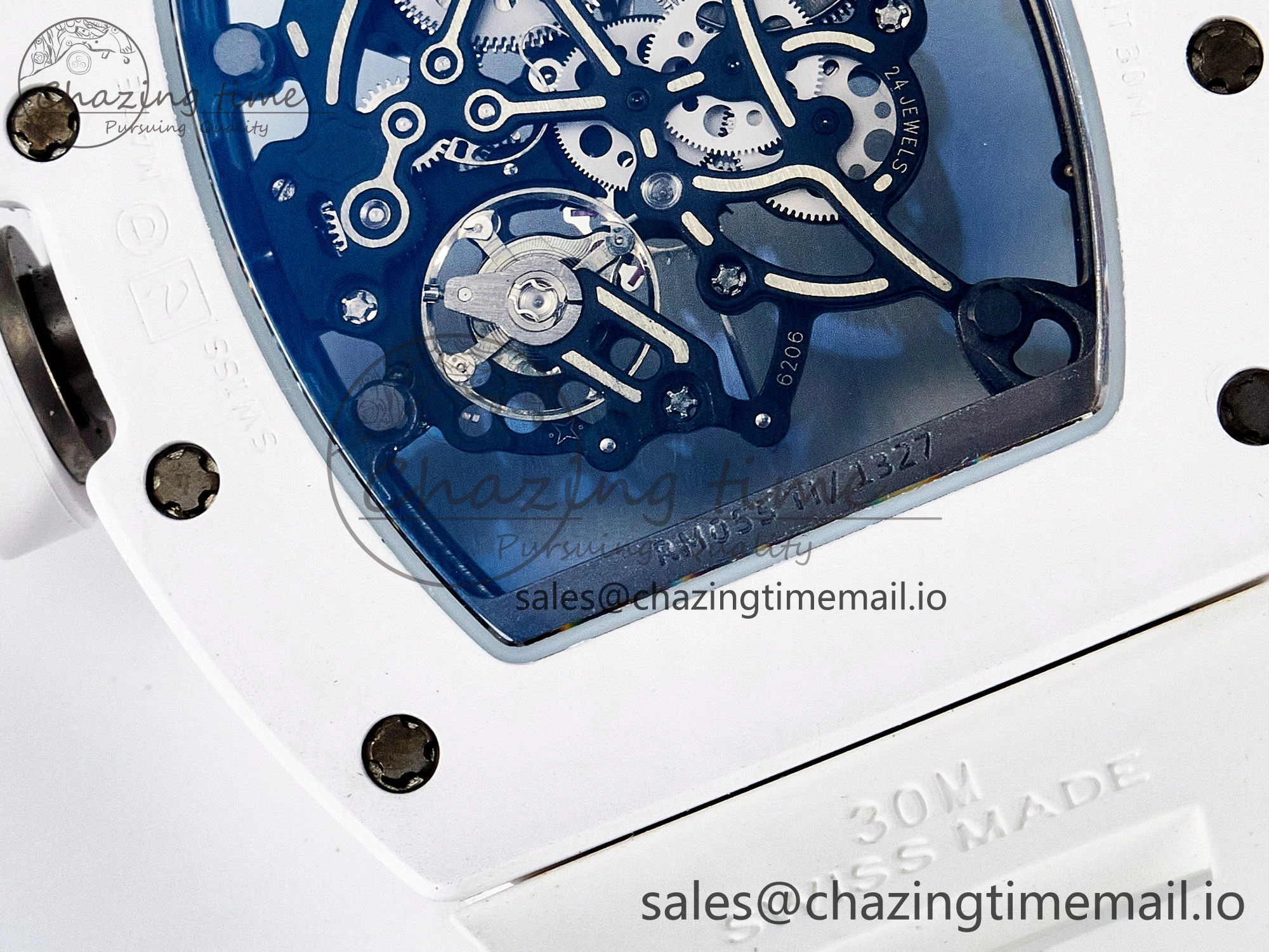 Custom RM055 White Ceramic APSF 1:1 Best Edition Black Bezel White Crown on Rubber Strap Custom Vaucher Movement