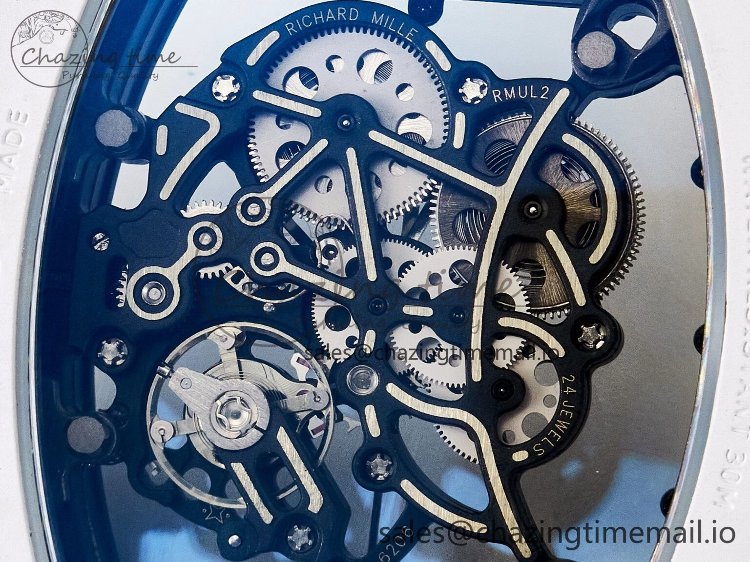 Custom RM055 White Ceramic APSF 1:1 Best Edition Black Bezel White Crown on Rubber Strap Custom Vaucher Movement