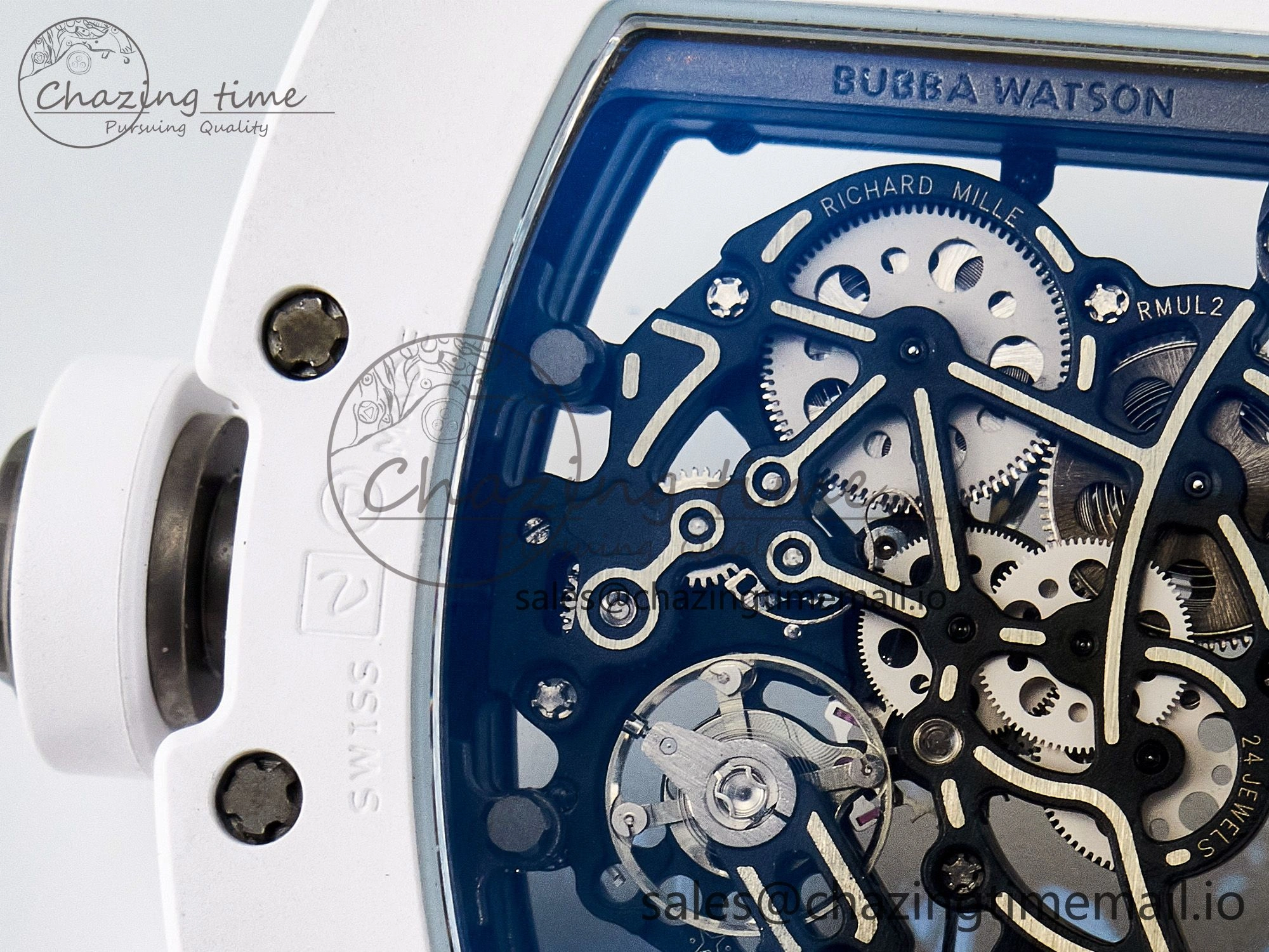 Custom RM055 White Ceramic APSF 1:1 Best Edition Black Bezel White Crown on Rubber Strap Custom Vaucher Movement