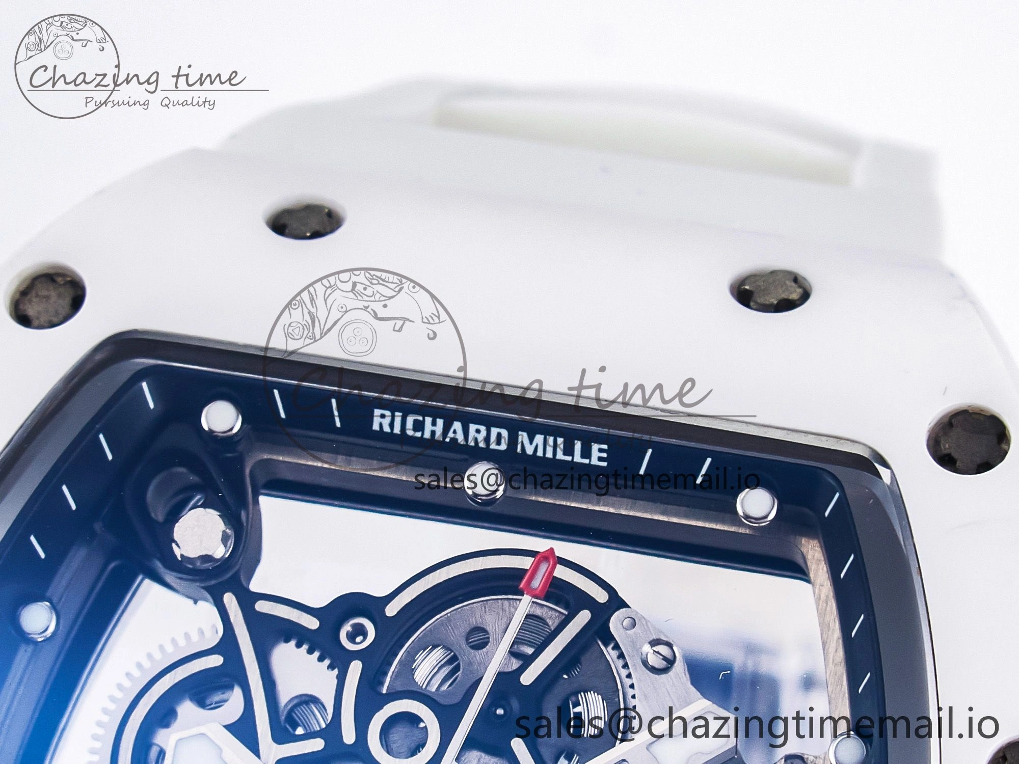 Custom RM055 White Ceramic PPMF 1:1 Best Edition Black Bezel White Crown on Rubber Strap Custom Vaucher Movement