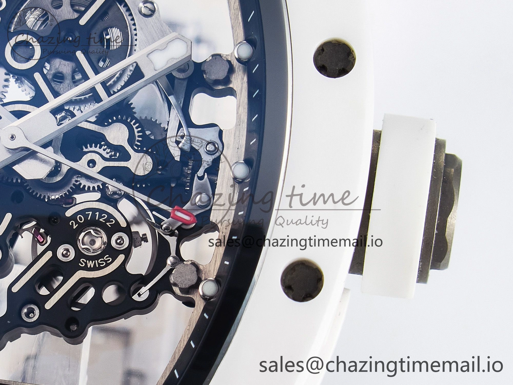 Custom RM055 White Ceramic PPMF 1:1 Best Edition Black Bezel White Crown on Rubber Strap Custom Vaucher Movement