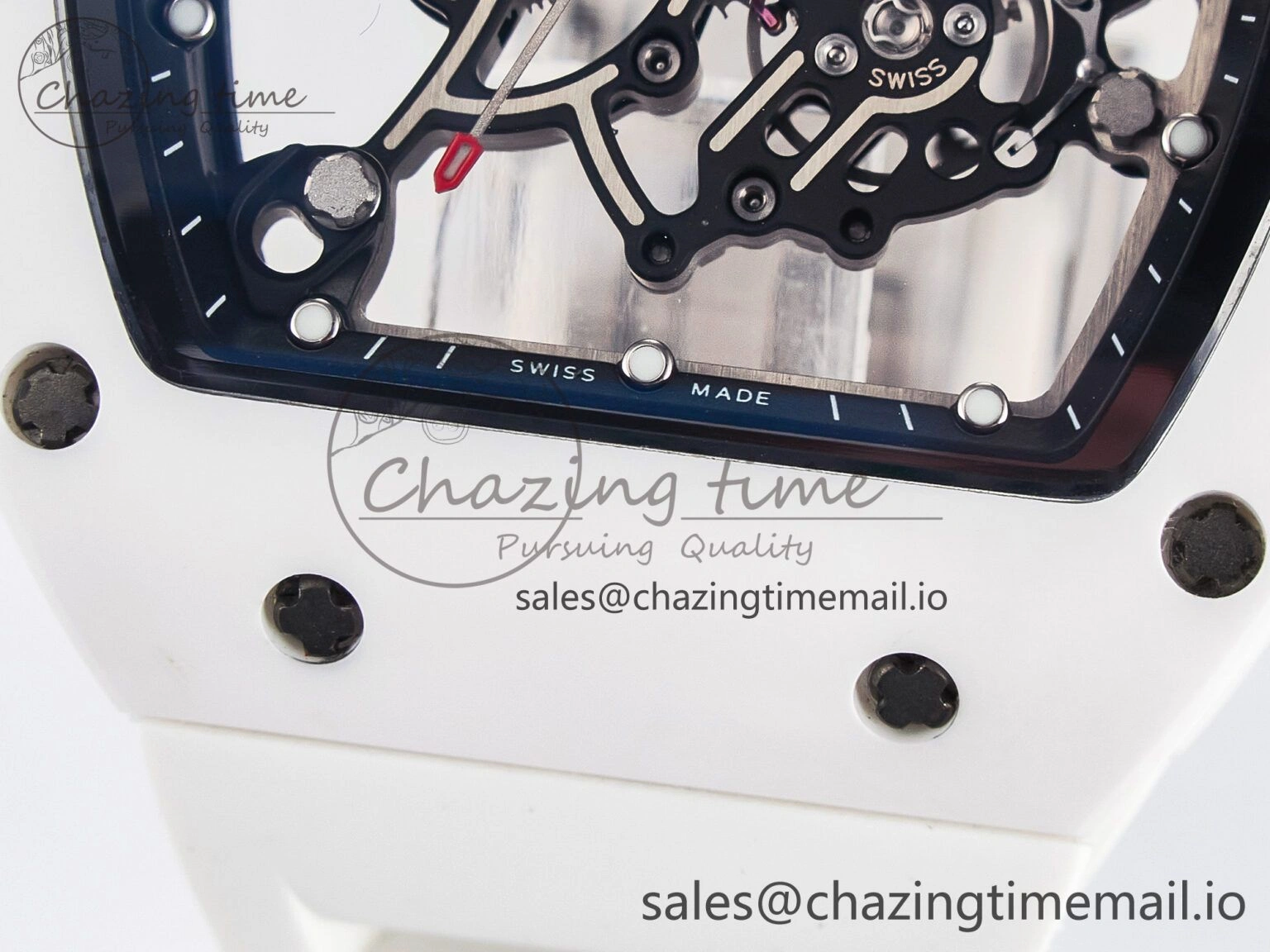 Custom RM055 White Ceramic PPMF 1:1 Best Edition Black Bezel White Crown on Rubber Strap Custom Vaucher Movement