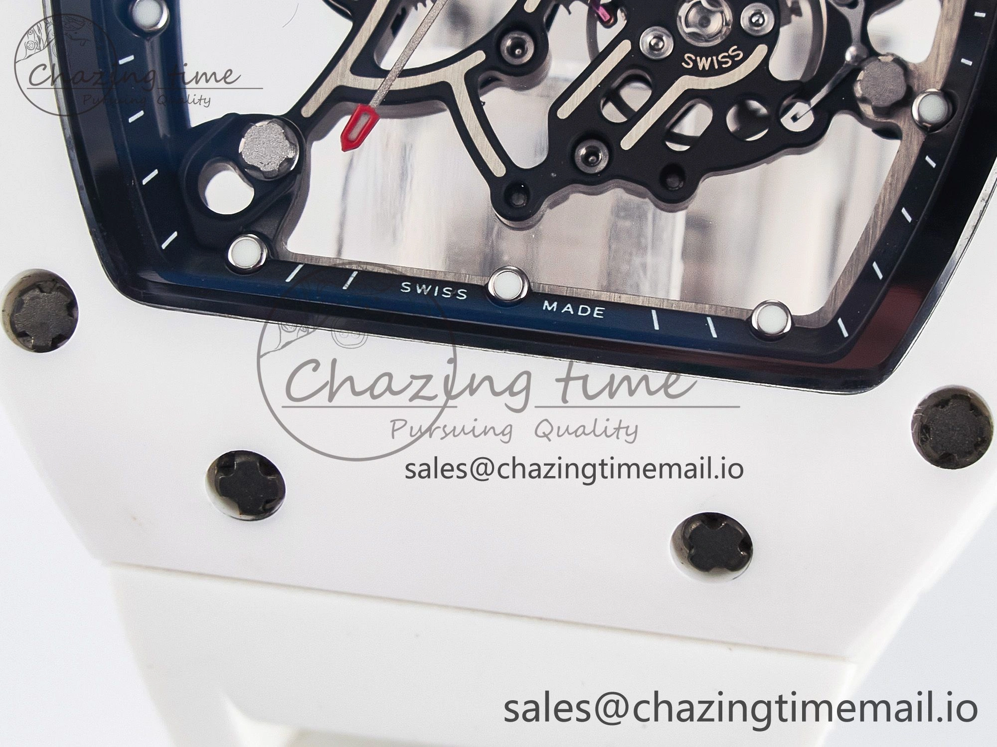 Custom RM055 White Ceramic PPMF 1:1 Best Edition Black Bezel White Crown on Rubber Strap Custom Vaucher Movement