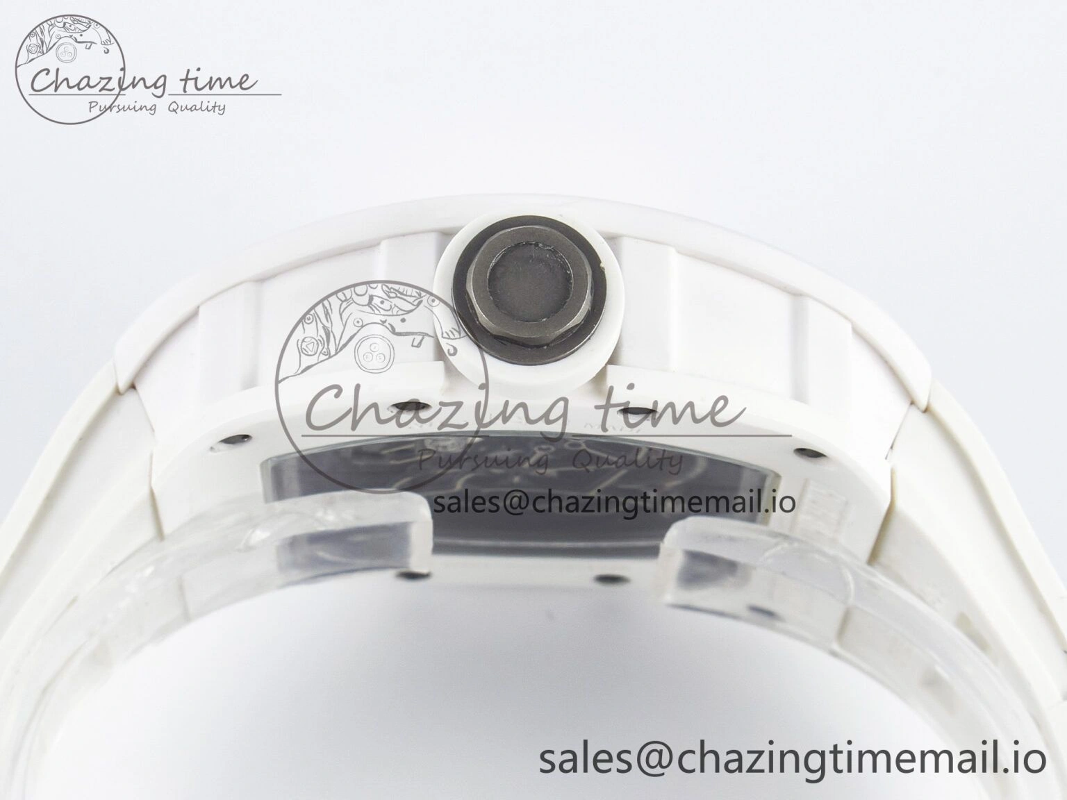 Custom RM055 White Ceramic PPMF 1:1 Best Edition Black Bezel White Crown on Rubber Strap Custom Vaucher Movement