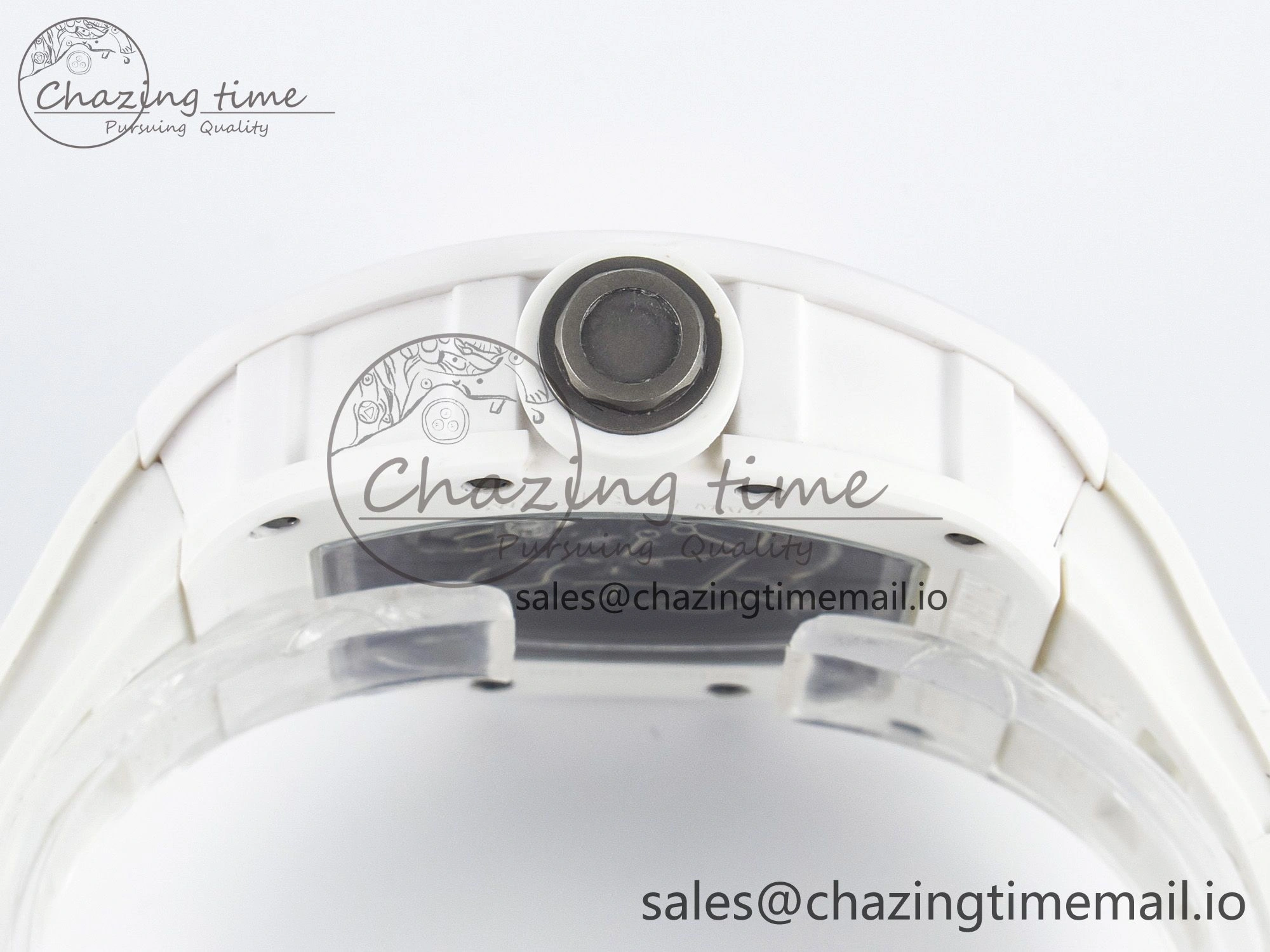 Custom RM055 White Ceramic PPMF 1:1 Best Edition Black Bezel White Crown on Rubber Strap Custom Vaucher Movement