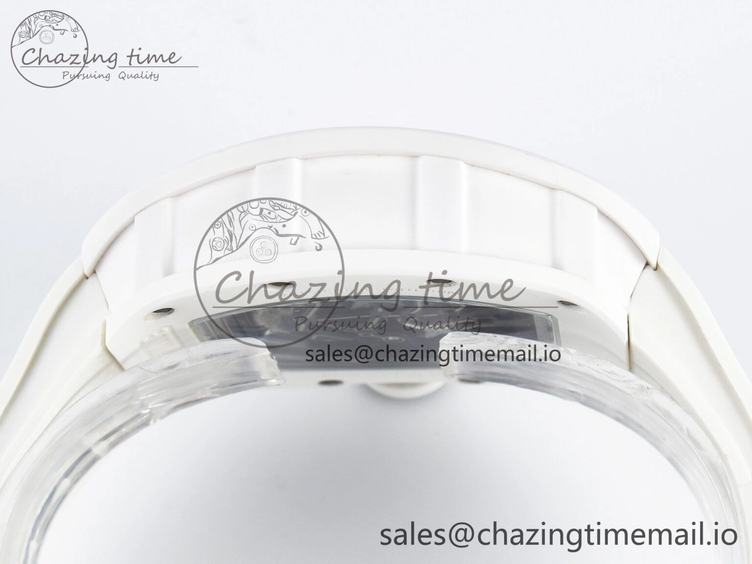 Custom RM055 White Ceramic PPMF 1:1 Best Edition Black Bezel White Crown on Rubber Strap Custom Vaucher Movement