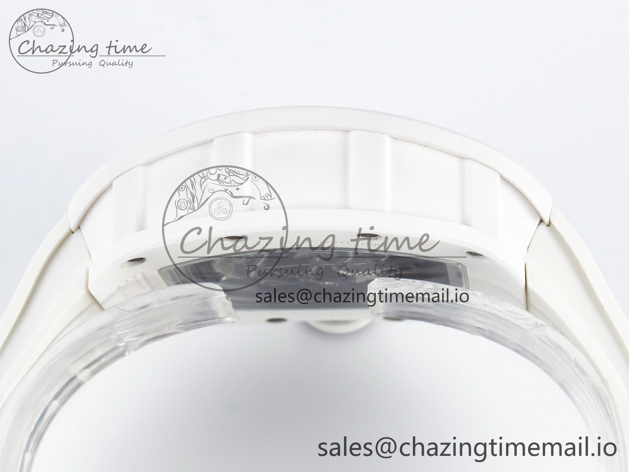 Custom RM055 White Ceramic PPMF 1:1 Best Edition Black Bezel White Crown on Rubber Strap Custom Vaucher Movement