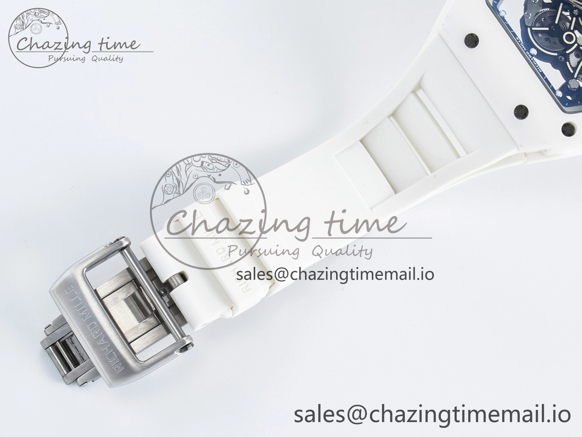 Custom RM055 White Ceramic PPMF 1:1 Best Edition Black Bezel White Crown on Rubber Strap Custom Vaucher Movement