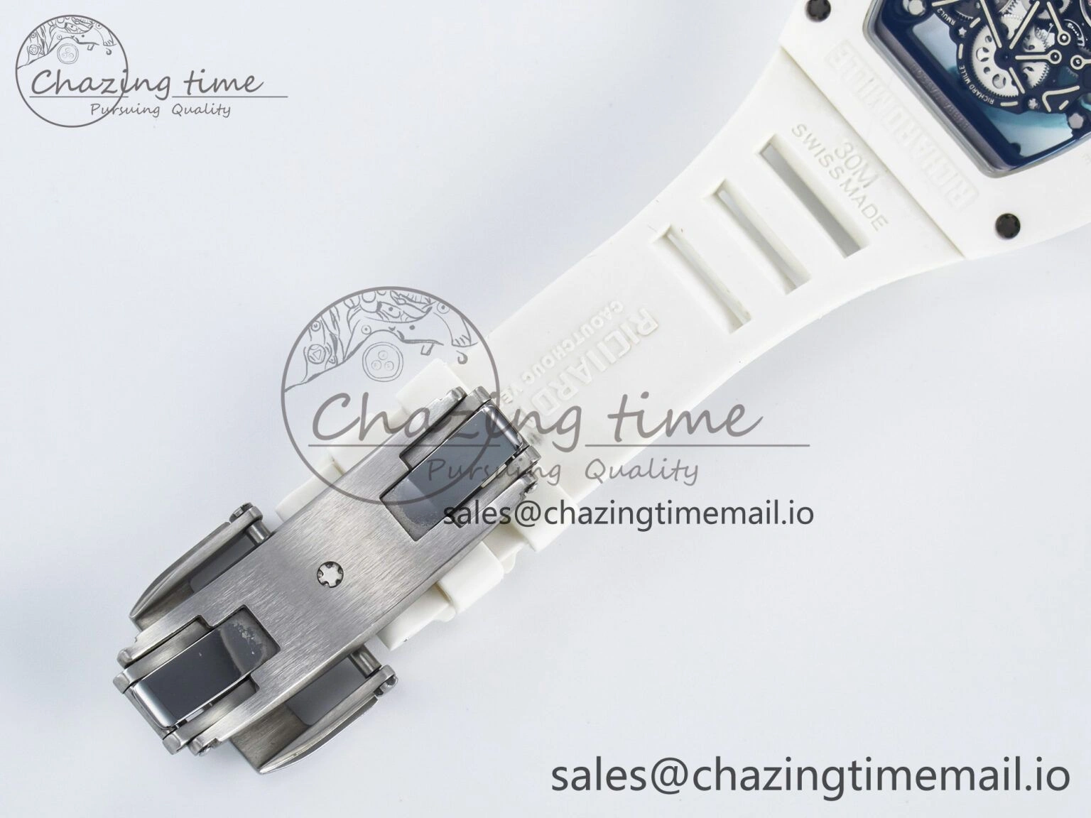 Custom RM055 White Ceramic PPMF 1:1 Best Edition Black Bezel White Crown on Rubber Strap Custom Vaucher Movement