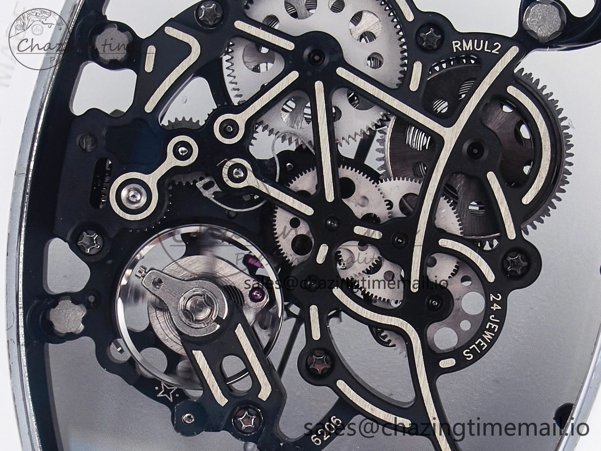 Custom RM055 White Ceramic PPMF 1:1 Best Edition Black Bezel White Crown on Rubber Strap Custom Vaucher Movement