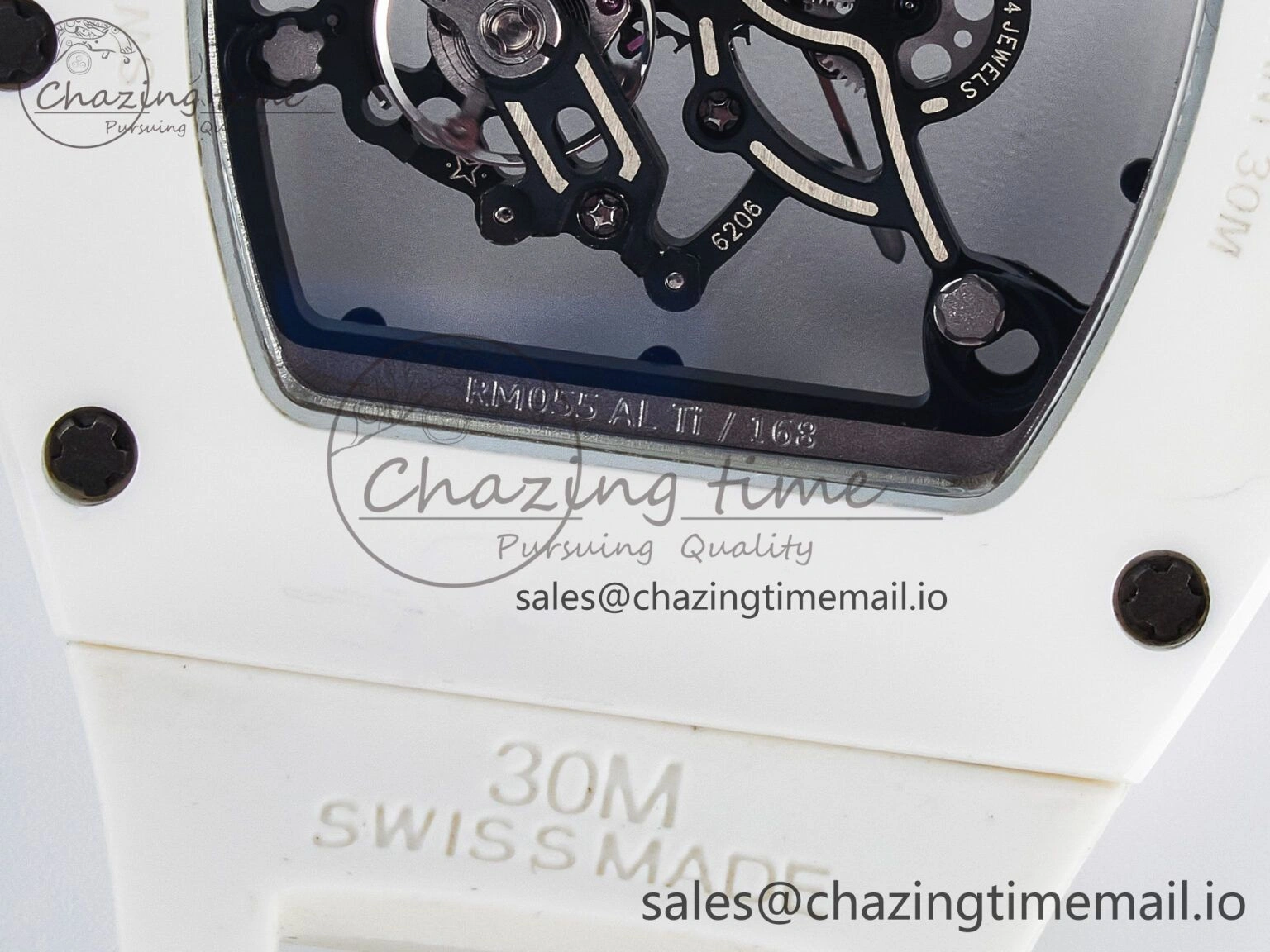 Custom RM055 White Ceramic PPMF 1:1 Best Edition Black Bezel White Crown on Rubber Strap Custom Vaucher Movement