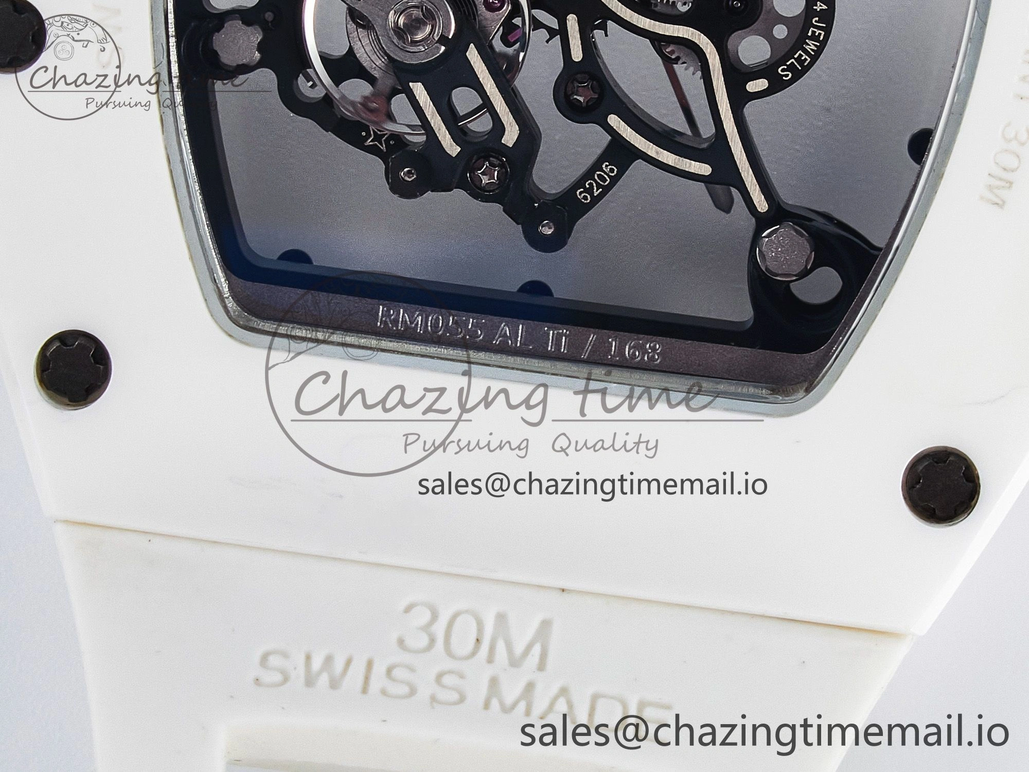 Custom RM055 White Ceramic PPMF 1:1 Best Edition Black Bezel White Crown on Rubber Strap Custom Vaucher Movement